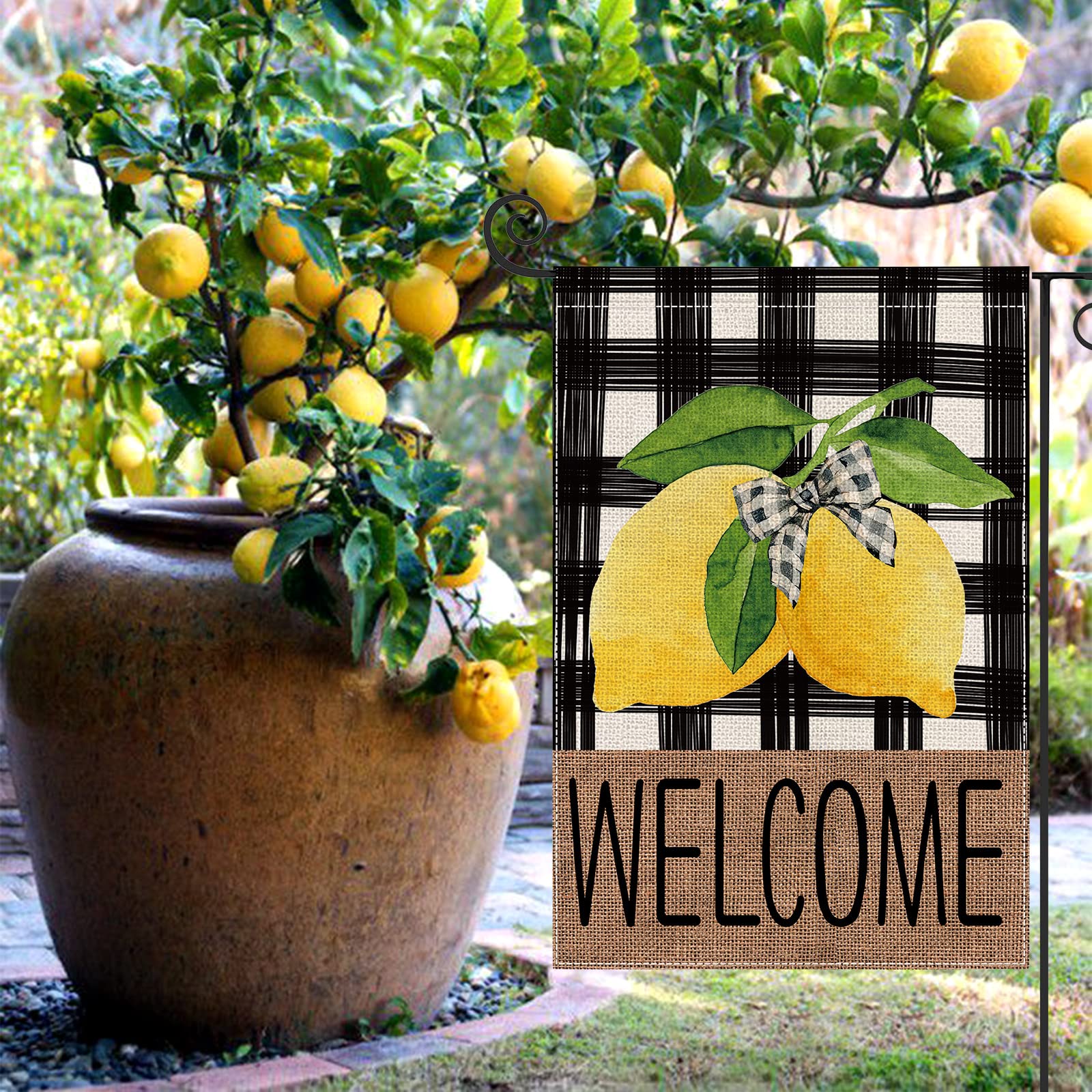 12.5 x 18 Inch Waterproof Double-Sided Buffalo Check Lemon Garden Flag - Rustic Farmhouse Outdoor Decoration for Yard, Lawn & Patio | Summer Welcome Sign for Porch, Garden Party & Country Home Decor