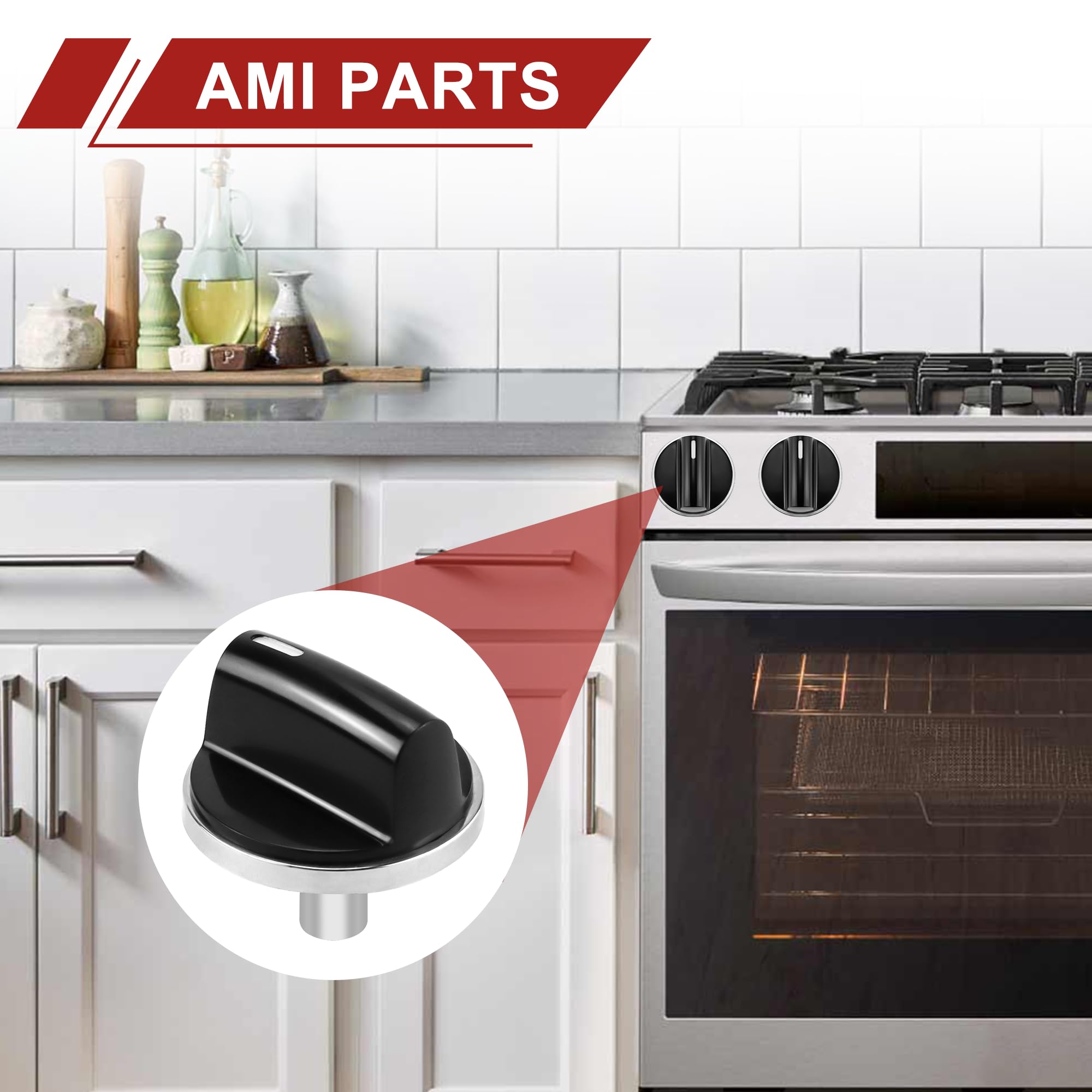 AMI PARTS 00650847 Stove Knobs - 5 Pack Replacement Knobs Compatible with Bosch Stove, Oven & Gas Range (Fits Models 00650847, 650847, 1999734, AH3480601) - Perfect for Kitchen Upgrades & Appliance Repair