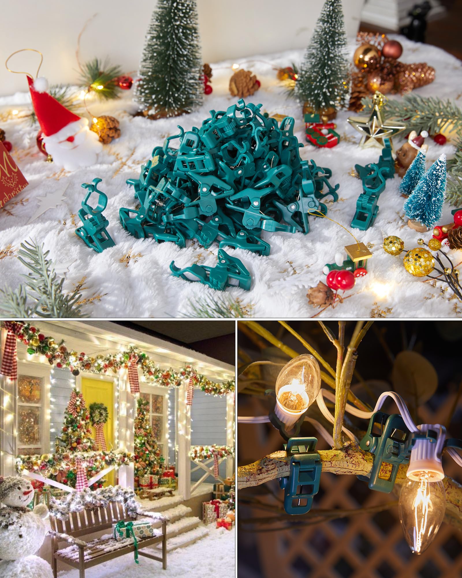 Universal Spring Clips for C7 C9 Christmas Lights - 50 Pack of Quick-Install Holiday Light Clips, Shatterproof Shingle & Gutter Hooks for E12 E17 Bulbs - Perfect for Metal Roofs, Fences, Railings & Gates - Ideal for Outdoor Holiday Decorations & Year-Round Lighting Displays
