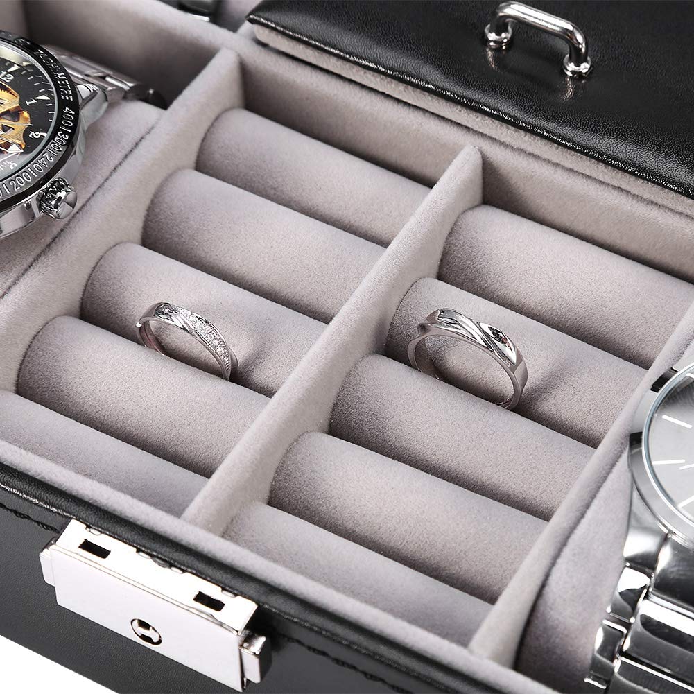 8+2 Watch Storage Case with Jewelry Grids - Professional Organizer for Rings & Watches | Durable Travel & Home Display Case (US)