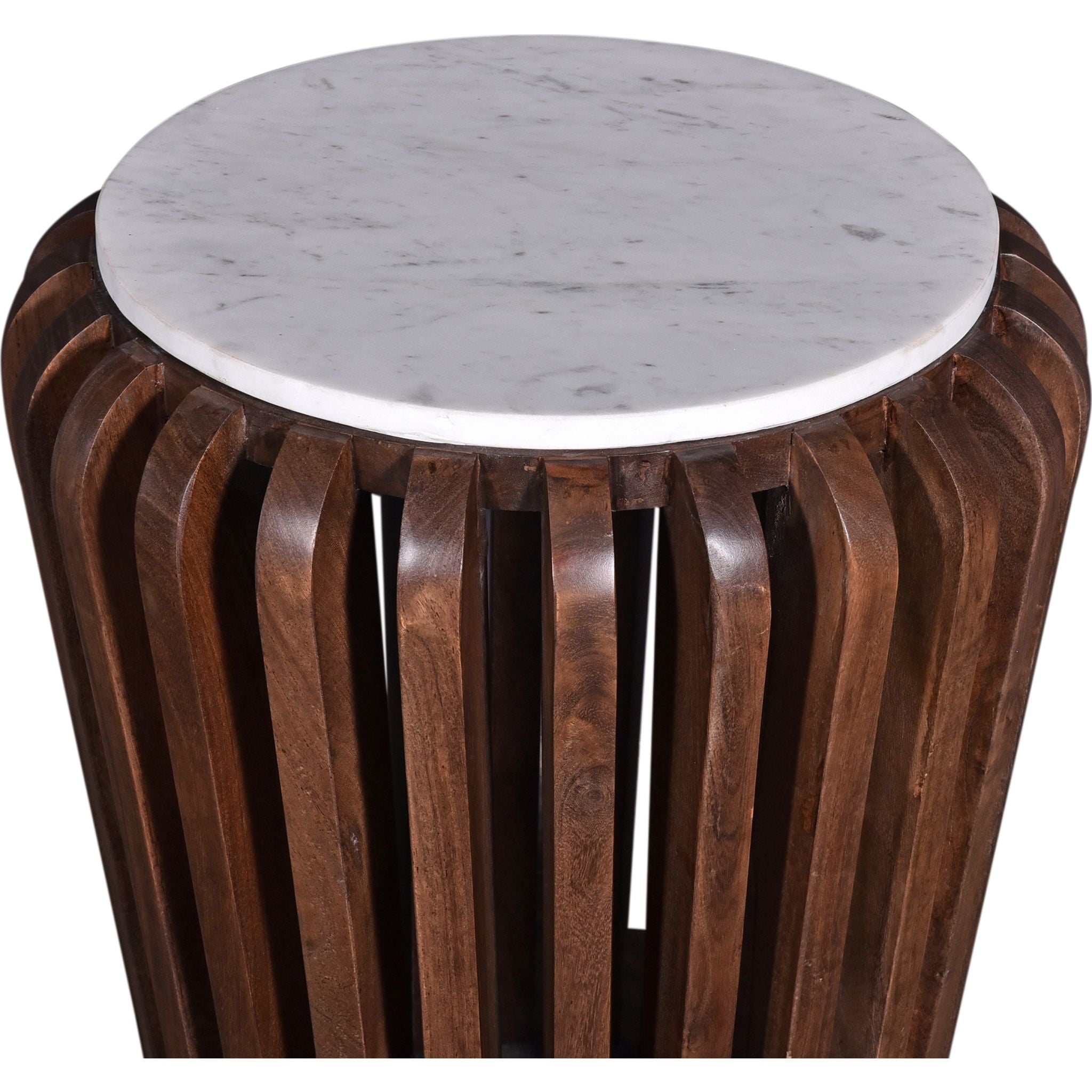 Alisha End Table - White Marble Top with Brown Wooden Base | Modern Side Table for Living Room, Bedroom & Office Decor