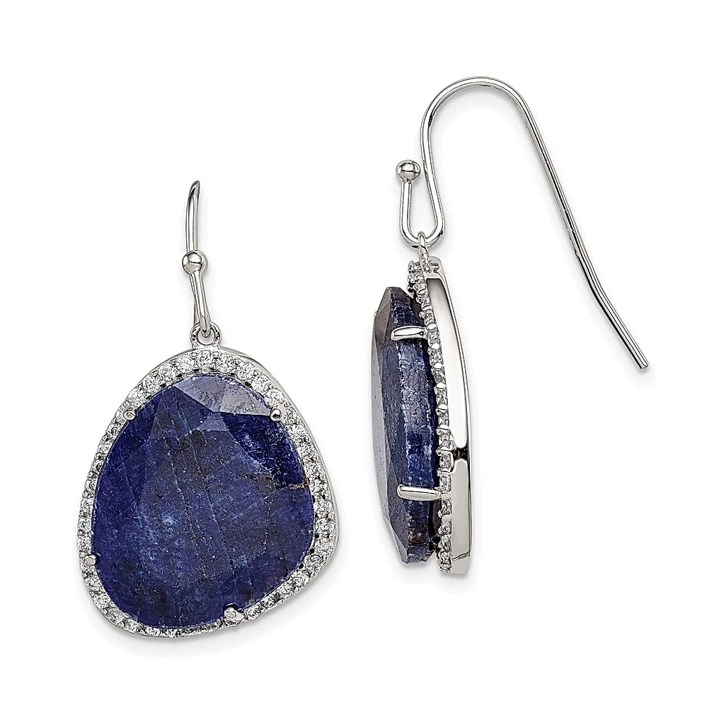 925 Sterling Silver Blue Corundum Cubic Zirconia Drop Dangle Earrings for Women - Elegant Shepherd Hook Fine Jewelry Gift for Her - Perfect for Weddings, Parties & Special Occasions