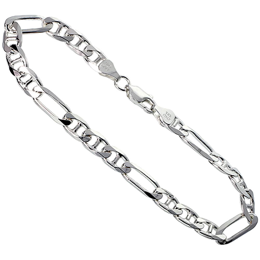 Premium Sterling Silver 6.5mm Figarucci Link Chain Necklace & Bracelet Set - Nickel-Free Italian Craftsmanship, Beveled Edges (7-30 Inch) - Perfect for Gifts, Weddings & Everyday Elegance