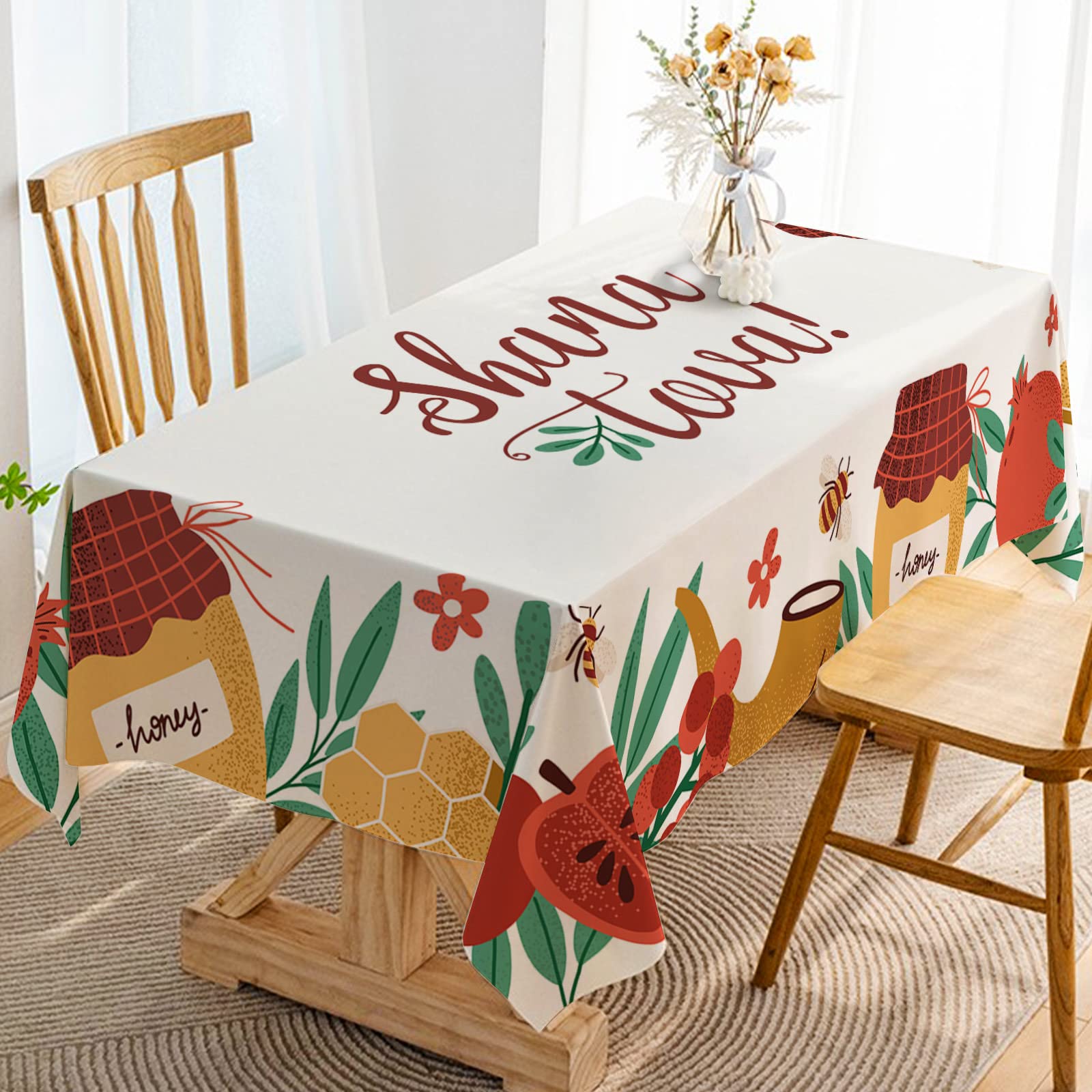 Shana Tova Tablecloth - Elegant Rosh Hashanah Jewish New Year Decor for Holiday Parties, Kitchen & Dining Room - Perfect for Festive Gatherings and Family Celebrations