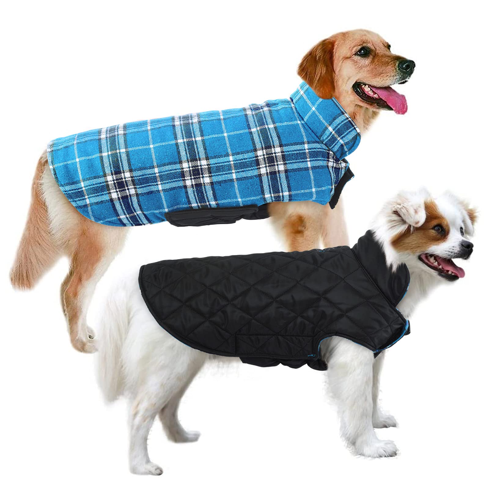 MIGOHI Reversible Dog Jackets for Winter - Windproof Waterproof Dog Coat with British Style Plaid, Warm Vest for Small Medium Large Dogs (Blue) - Perfect for Cold Weather Walks and Outdoor Adventures