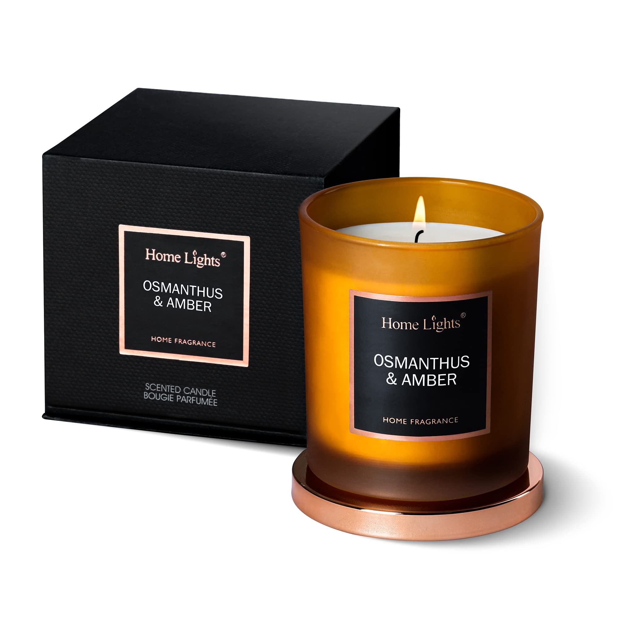HomeLights Luxury Scented Soy Wax Candle - Osmanthus & Amber Fragrance, Home Decor Gift for Relaxation, Romantic Ambiance & Aromatherapy