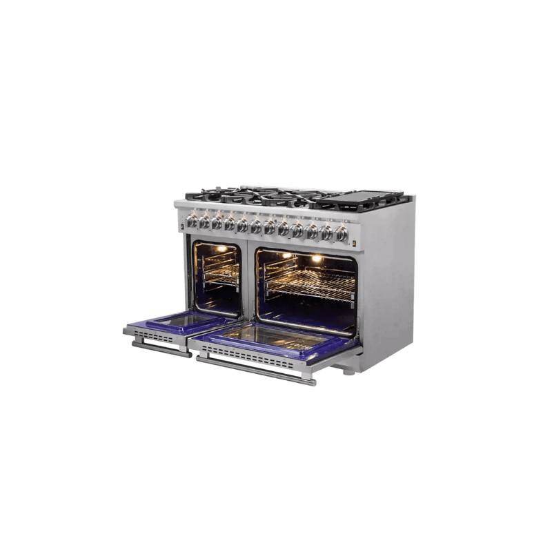 FORNO Massimo 48 Inch Freestanding Dual Fuel Range - Stainless Steel Professional Gas & Electric Oven with 6 Burners - Perfect for Home Kitchen & Restaurant Use - Model FFSGS6125 48