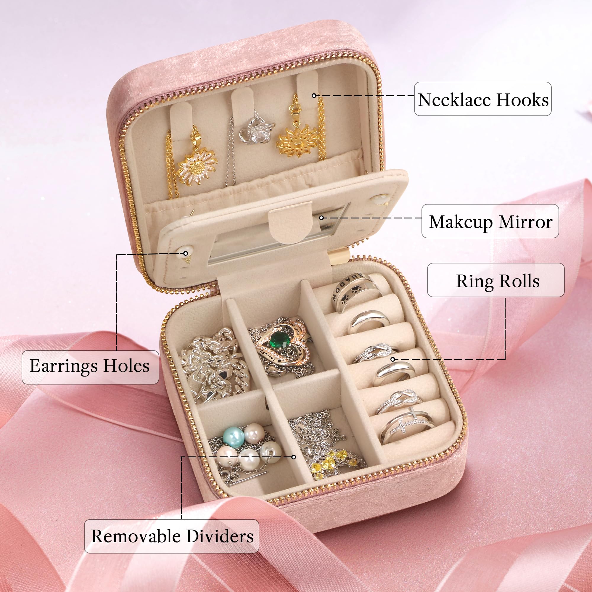 Mirrored Green Travel Jewelry Organizer Box - Elegant Storage for Necklaces, Rings & Earrings | Perfect Mother's Day Gift & Women's Essential Accessories | Great for Travel, Home & Daily Use