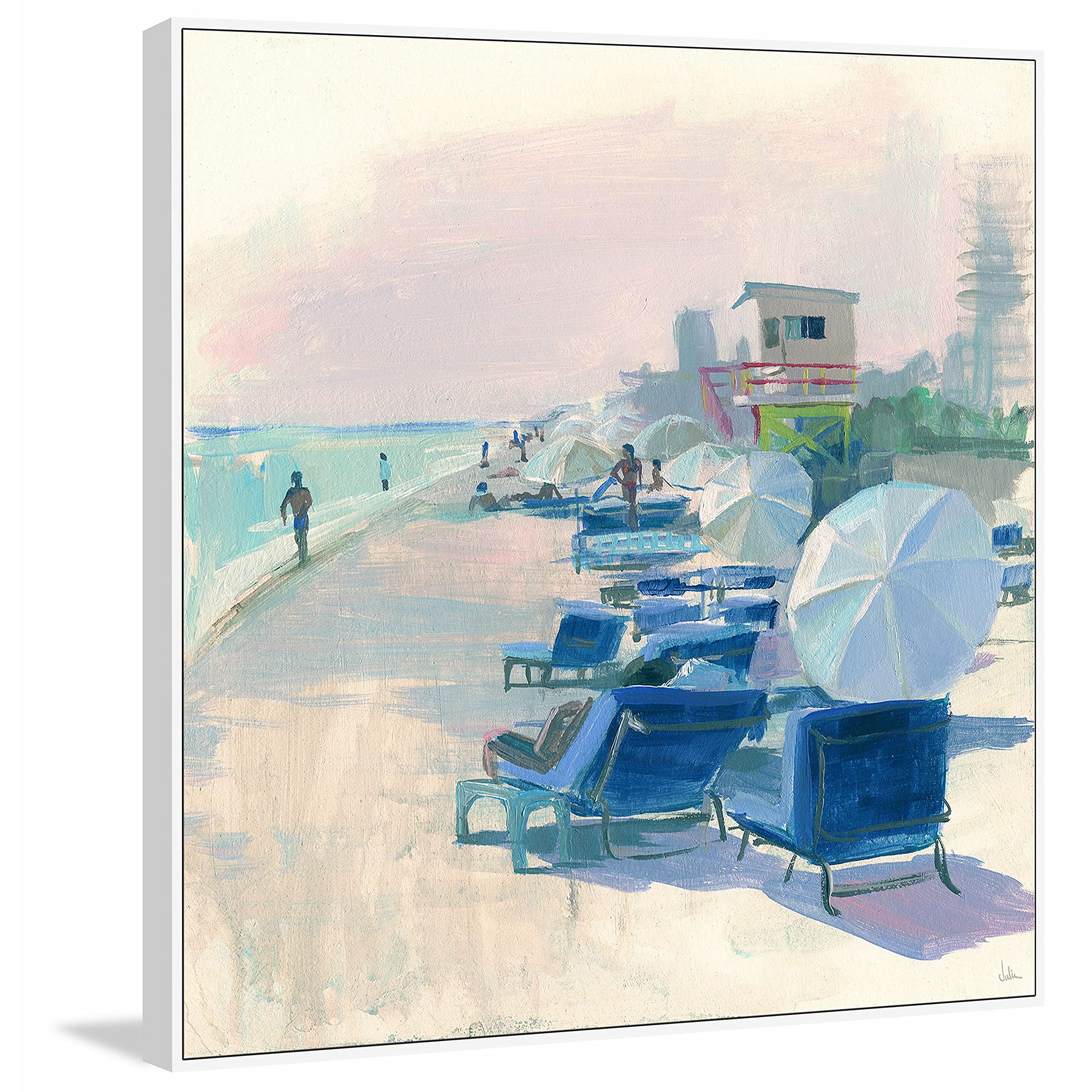 MARMONT HILL - Handmade Beach Lounging Floater Framed Canvas Print 12x12 Inches | Coastal Wall Art for Living Room, Bedroom & Beach House Decor
