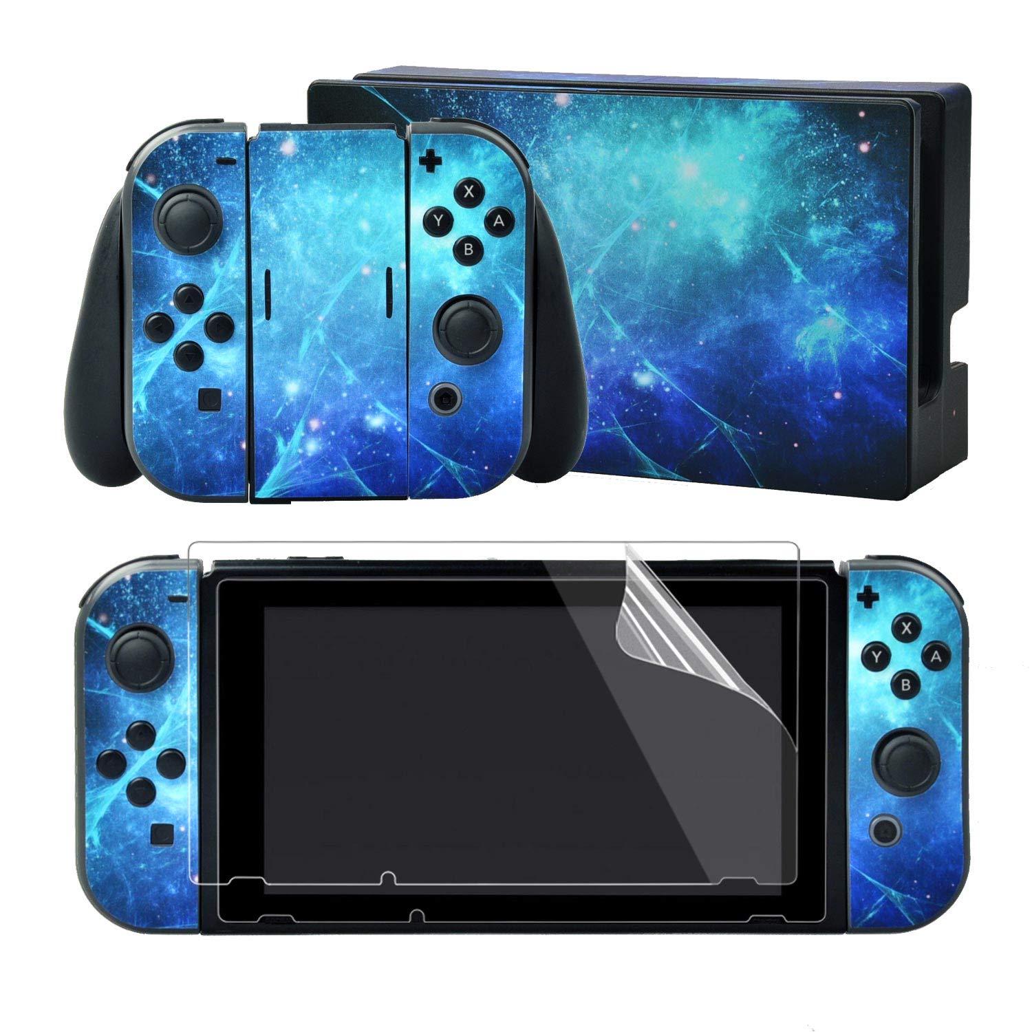 eXtremeRate Blue Galaxy Skin Sticker for Nintendo Switch Console, Joy-Con & Dock with 2 Screen Protectors - Protective Decal for Gaming Accessories | Perfect for Customizing & Protecting Your Switch Setup