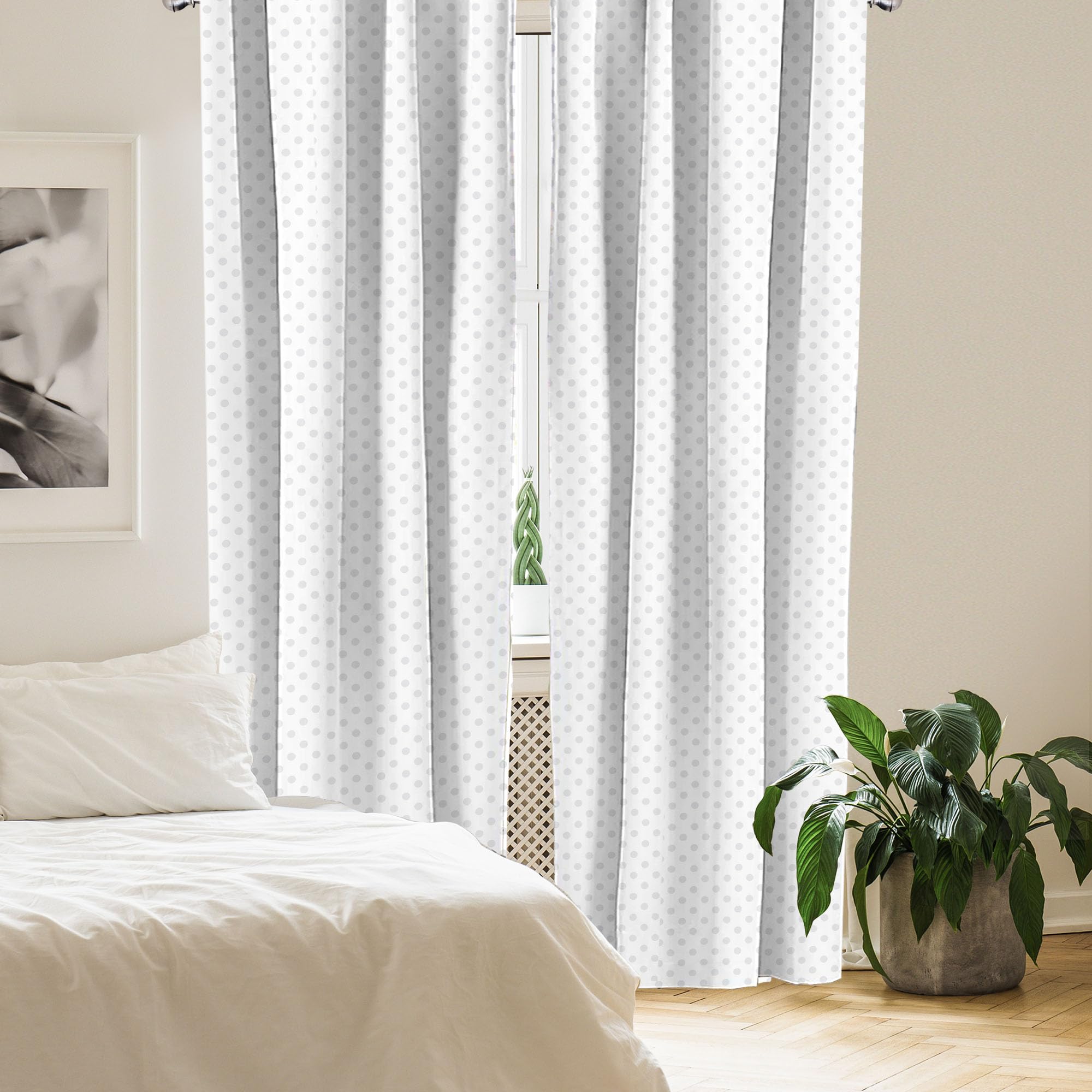 Ambesonne Grey and White Polka Dot Window Curtains - Retro Style Lightweight 2-Panel Set with Rod Pocket (28