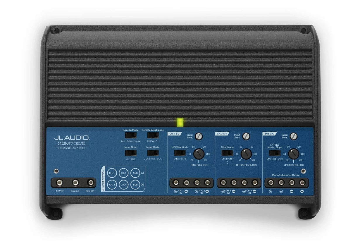 JL Audio XDM700/5 5-Channel Class D Car and Marine Amplifier 700W - Powerful Audio for Boats & Vehicles | Premium Sound System Upgrade for Cars, Trucks, Yachts