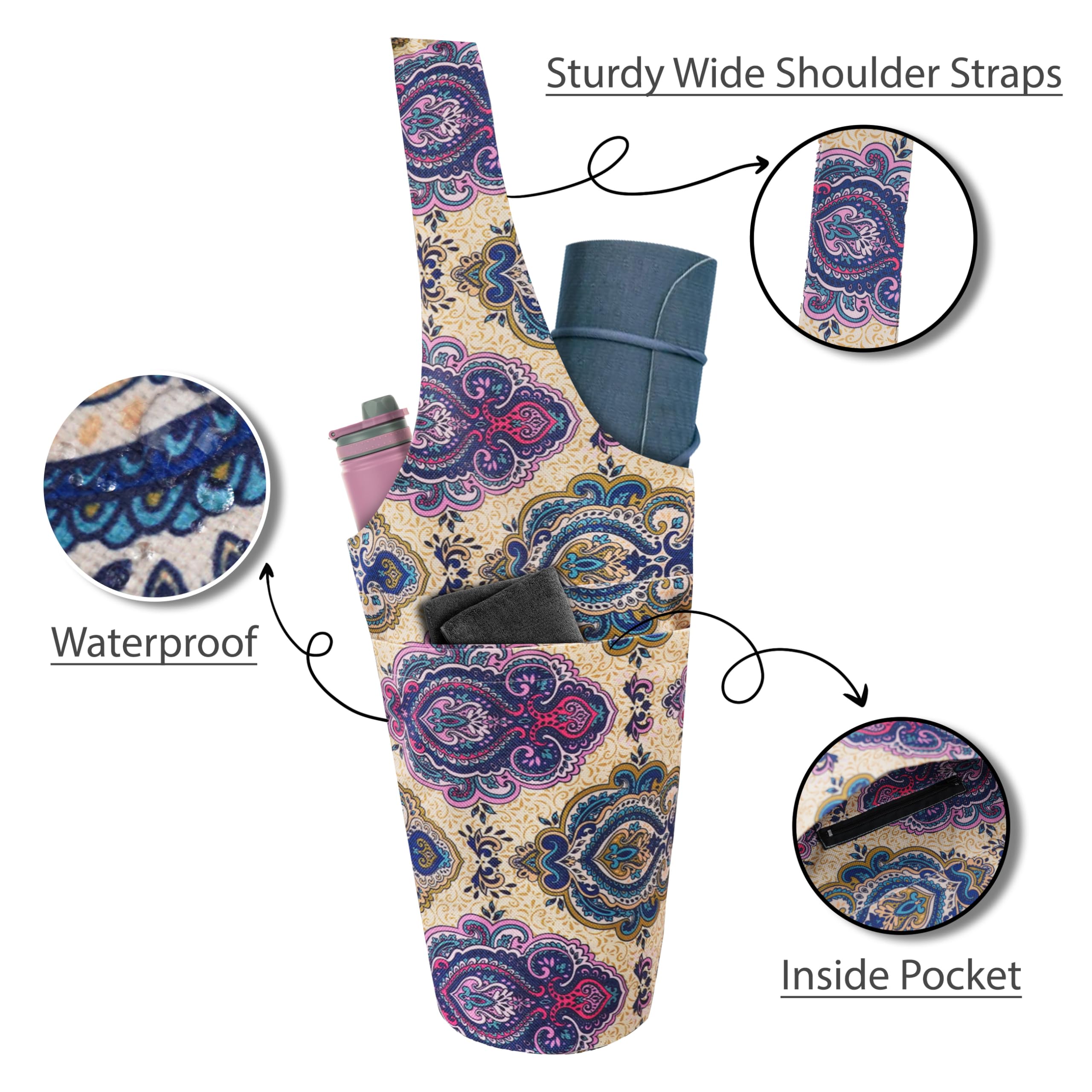 Premium Yoga Mat Bag with Large Zippered Pocket - Lightweight & Durable Yoga Tote Carrier Fits Most Size Mats (15mm-6mm) - Perfect for Yoga Class, Gym, Travel & Outdoor Activities