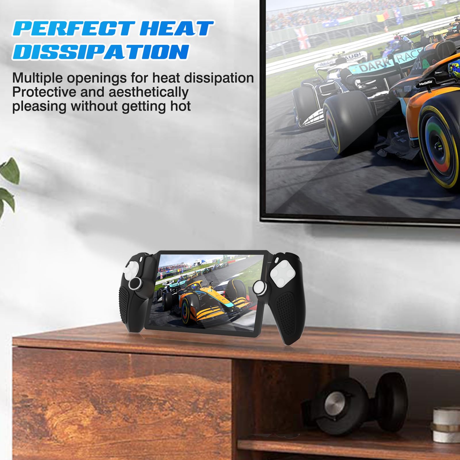 DLseego Silicone Protective Case Cover for PlayStation Portal Remote Player & PS5 Console - Soft Hand Grip Handle Shell Protector with 4PCS Thumb Grips Caps Accessories Kit (Black) | Perfect for Gaming Sessions, Travel Protection & Enhanced Grip Comfort