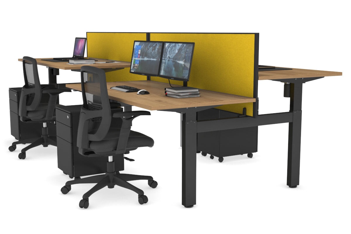 Adjustable 4-Person H Bench Workstation with Black Frame [1600L x 800W] - Perfect for Office, Coworking Spaces & Home Offices