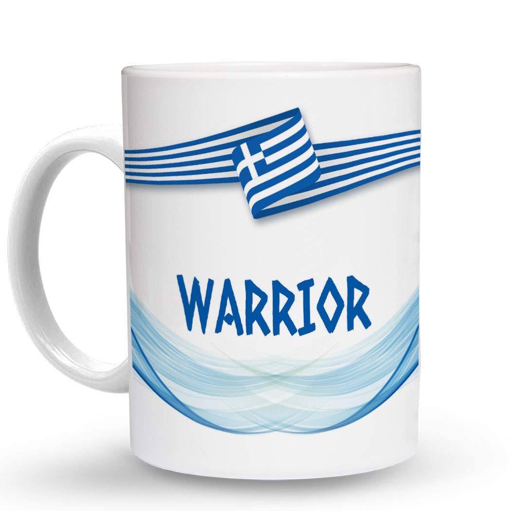 Makoroni - WARRIOR Greek Greece Flag - 11 Oz Ceramic Coffee Mug | Unique Handmade Cup for Espresso, Tea & Hot Drinks | Perfect Gift for Greek Heritage & Coffee Lovers