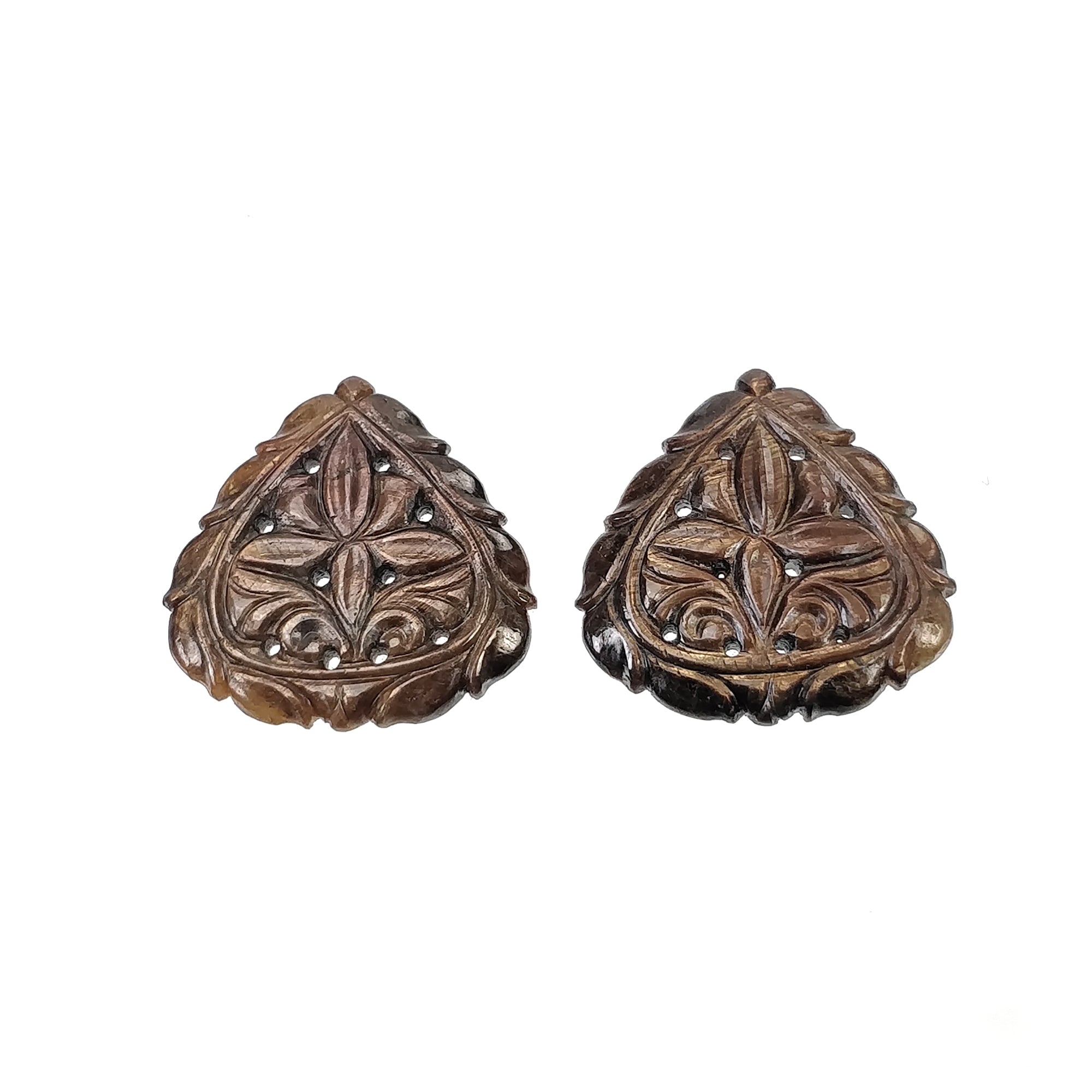 Natural Untreated Golden Brown Chocolate Sheen Sapphire Gemstone Carving - 34.50cts Hand Carved Triangle Pair 23x22.5mm (Video Included) | Perfect for Jewelry Making, Collecting & Spiritual Healing