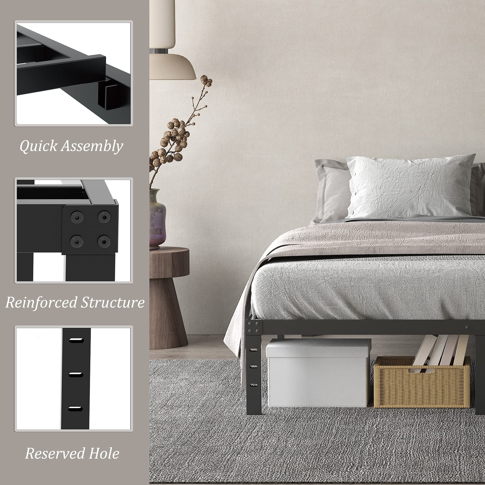 14 Inch Queen Bed Frame Metal - Heavy Duty Platform Bed Frame Queen Size, No Box Spring Needed, Easy Assembly, Noise Free - Perfect for Bedroom, Guest Room, Dorm, Apartment