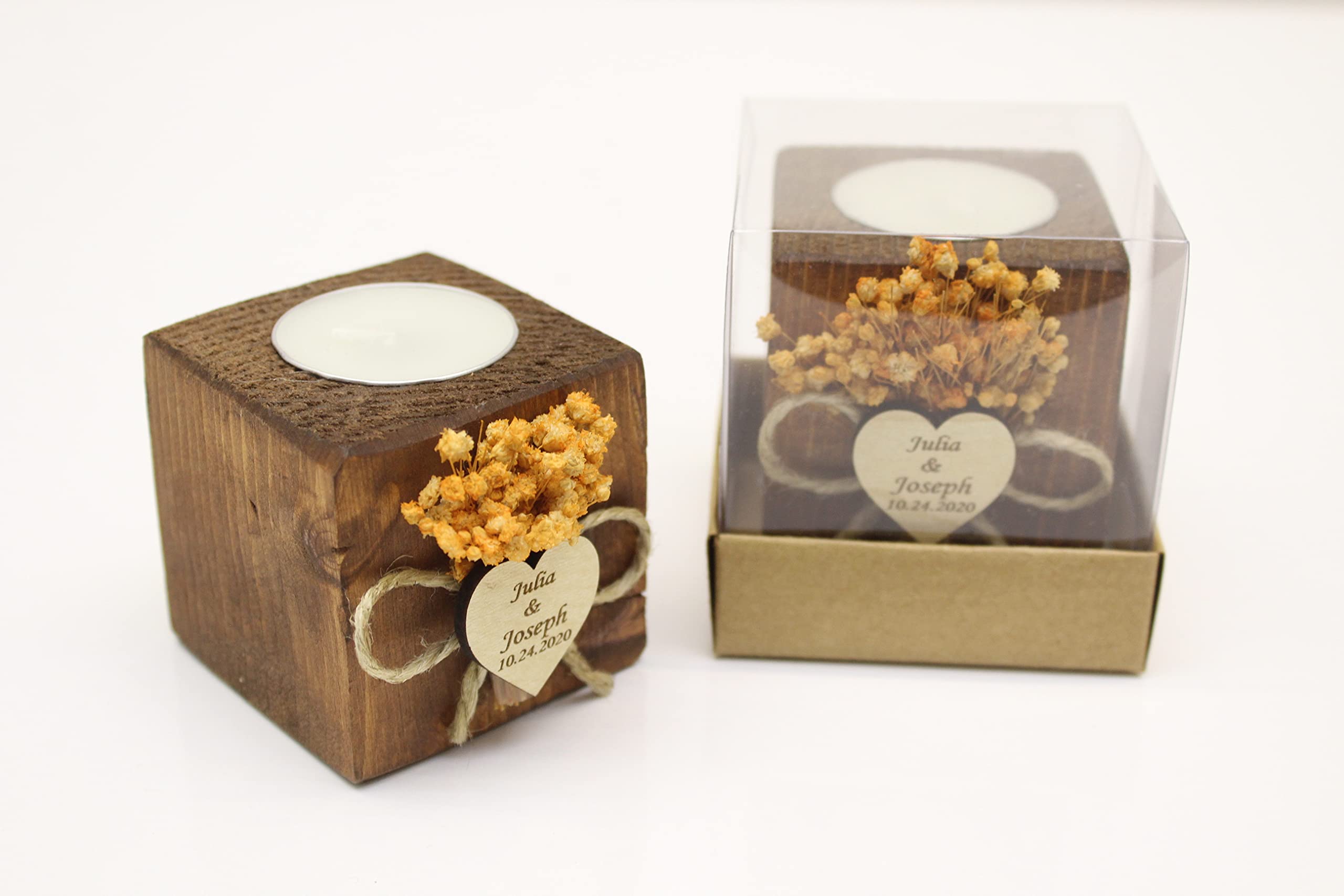 Personalized Wooden Candle Holders - Handmade Cube Tea Light Holders for Weddings, Rustic Bridal Guest Favors, Sympathy Gifts for Loss of Loved Ones | Perfect for Wedding Decor, Memorial Ceremonies & Home Ambiance Lighting