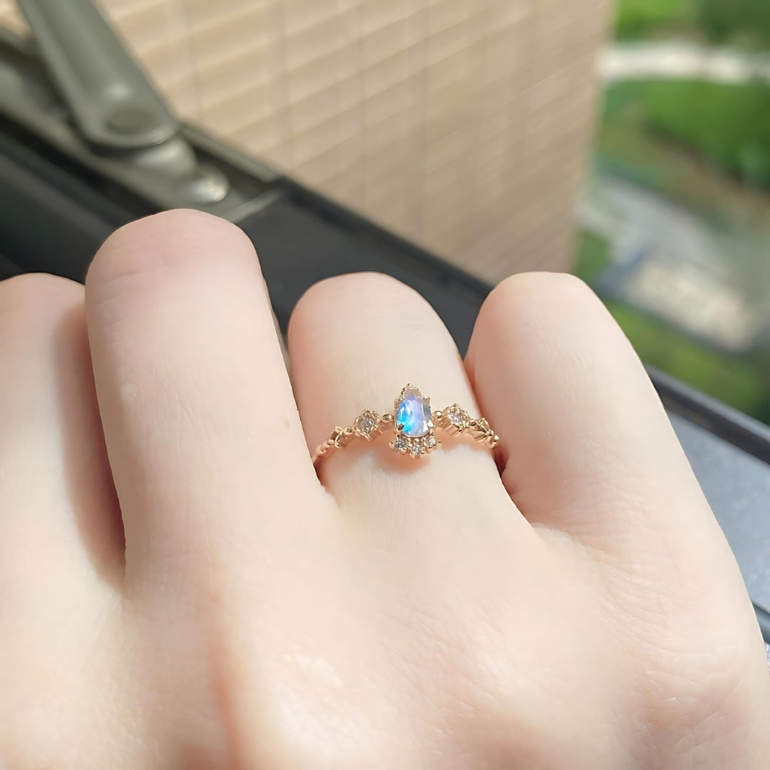 Dainty Pear Shape Moonstone Promise Rings for Women - Elegant Sterling Silver Engagement Ring, Gift for Her | HJZB 275 | Perfect for Anniversaries, Valentine's Day & Special Occasions
