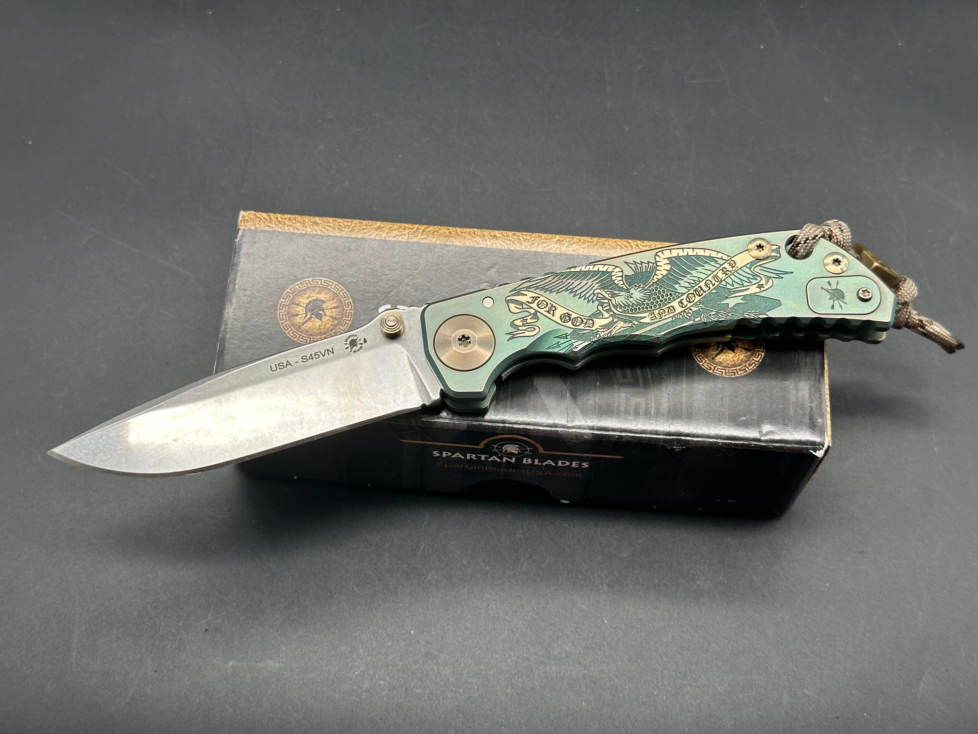 Spartan Blades Harsey Folder Tactical Knife - God & Country Edition | High-Quality EDC Folding Knife for Outdoor, Survival & Everyday Carry