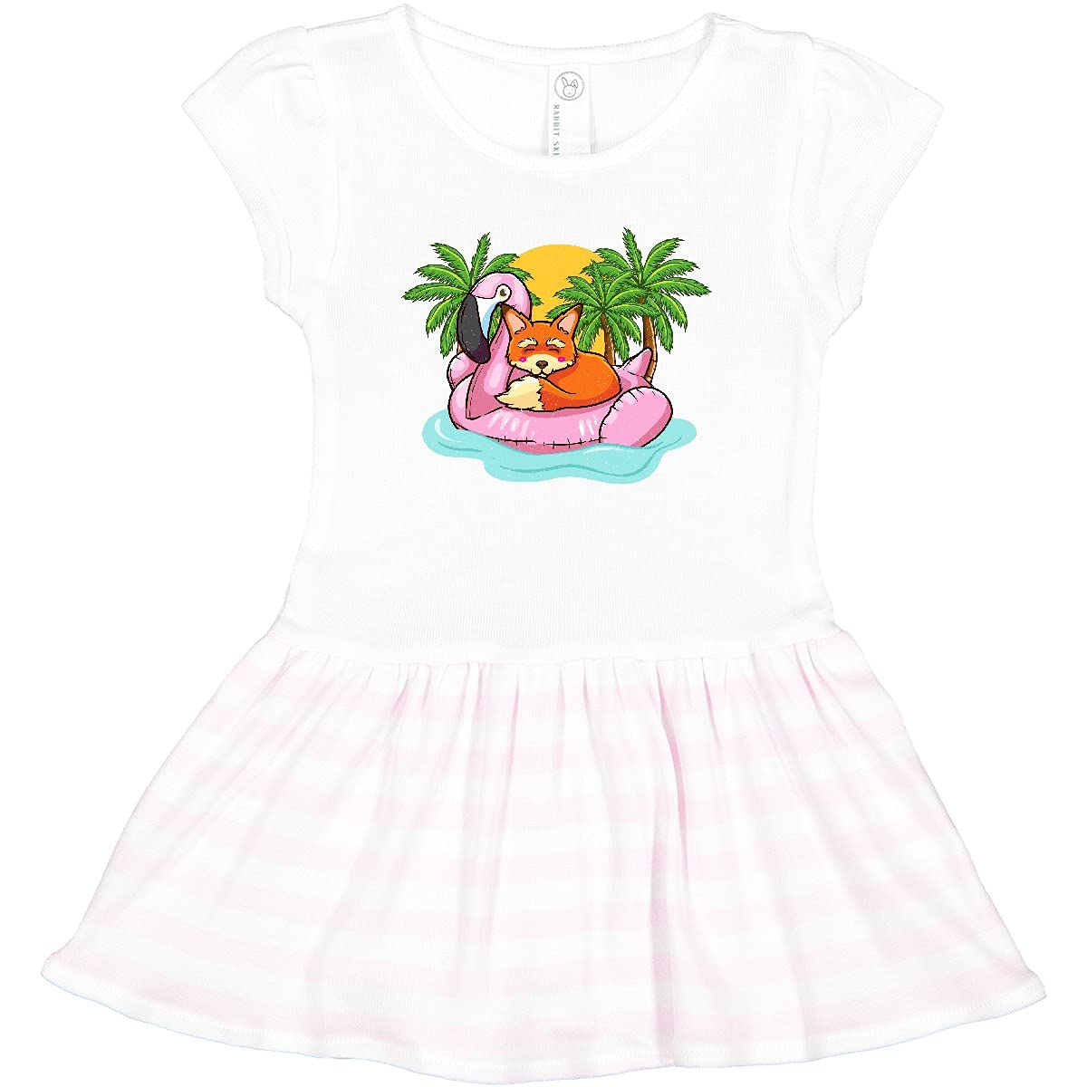 Inktastic Fox Flamingo Tropical Beach Vacation Toddler Dress - Cute Summer Outfit for Girls, Toddler Floral Print Sundress, Perfect for Beach Trips, Pool Parties & Family Vacations
