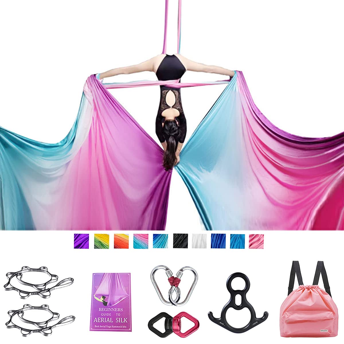 10M Aerial Yoga Swing Set - Professional Silk Hammock Kit for Home Gymnastics & Fitness Training | 11 Yards Aerial Silks with Durable Hardware | Perfect for Yoga, Pilates, Stretching & Aerial Arts Practice