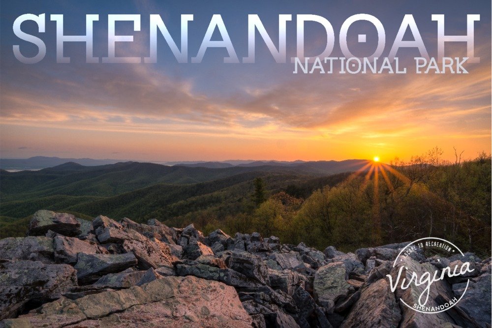 Shenandoah National Park Virginia Purple Sunset Landscape Art Print - 24x36 Signed Wall Decor Poster for Living Room, Bedroom & Office