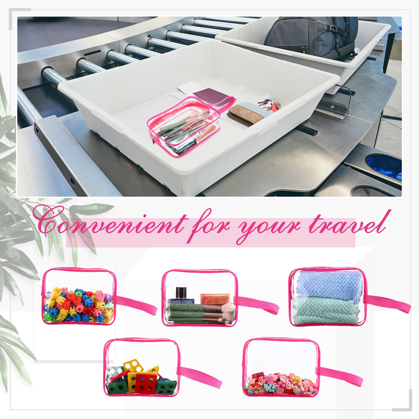 Silkfly 24 Pcs Clear PVC Travel Toiletry Bag with Handle Strap - Waterproof Cosmetic Makeup Organizer for Women, Perfect for Vacation, Gym, Salon & Mother's Day Gift (Rose Pink)
