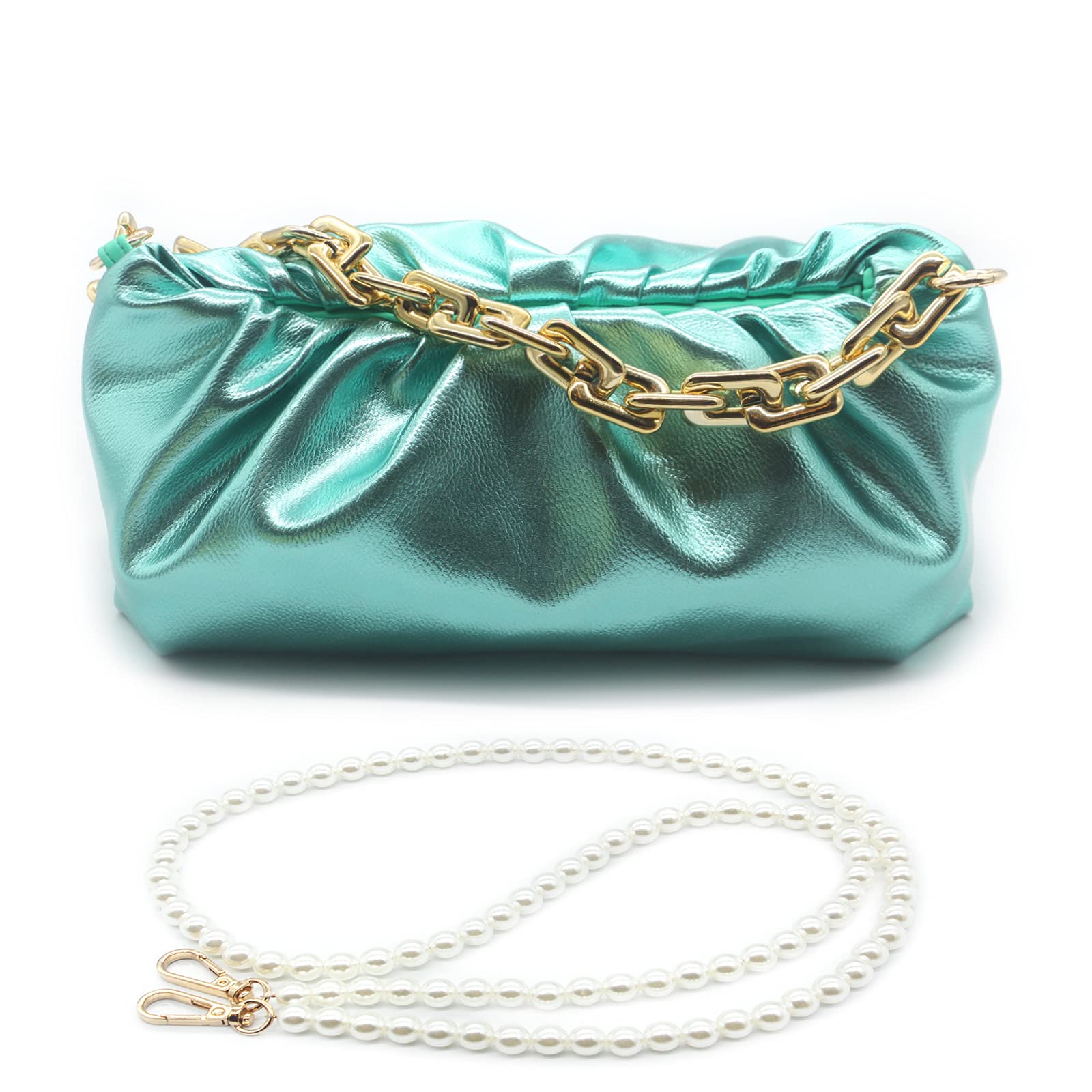 Women's Cloud-Shaped Dumpling Bags | Chunky Chain Clutch Purses with Detachable Shoulder Strap | Elegant Evening Handbags for Parties, Weddings & Special Occasions
