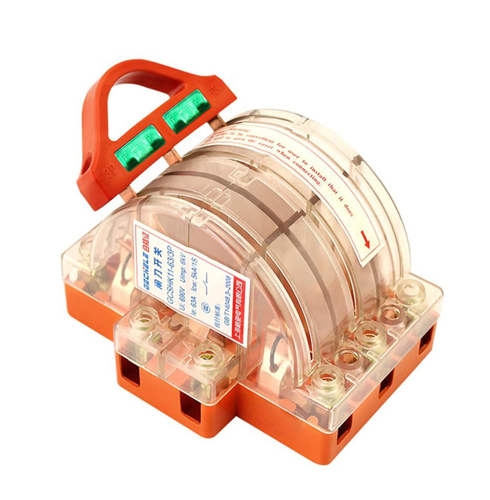 KLVN 3P 225A Transparent Knife Disconnect Switch with Lamp - 2 Pole Double Throw Safety Switch for Industrial Electrical Panels & Power Distribution Systems - Perfect for Commercial Buildings, Factories, and Machine Rooms