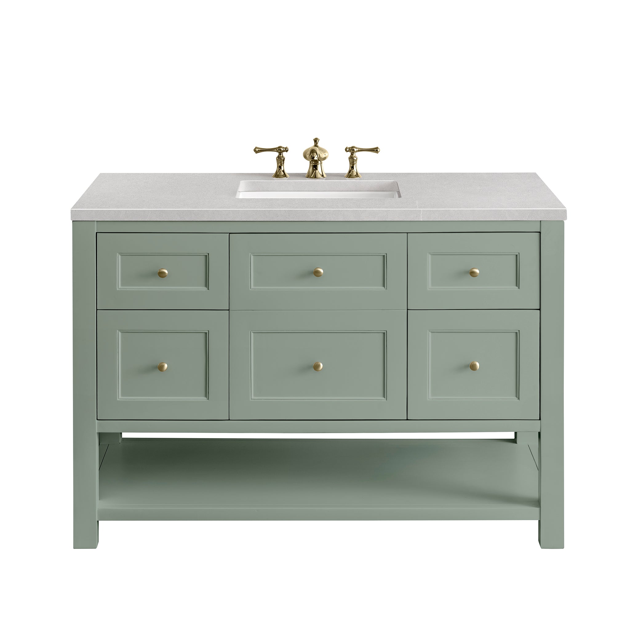 Breckenridge 48 Inch Single Bathroom Vanity with Smokey Celadon Finish & 3CM Eternal Serena Quartz Top - Perfect for Modern Master Bathrooms & Guest Powder Rooms