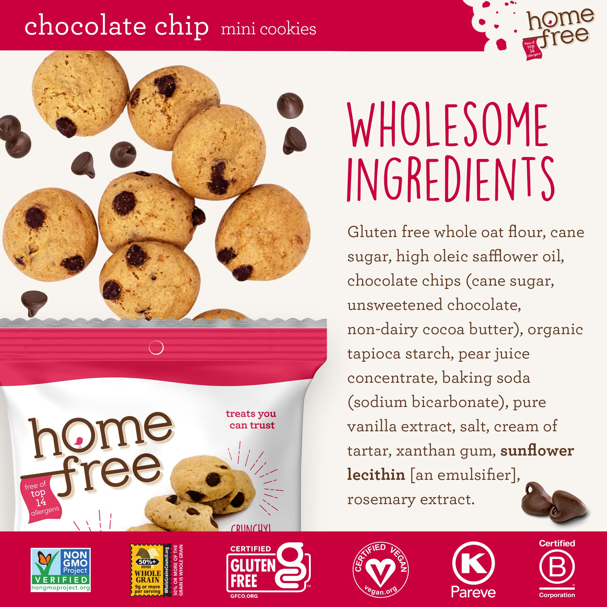 Gluten Free Mini Cookies - Chocolate Chip, 1.1oz Single Serve Pack of 64 | Homefree Trusted Snacks | Perfect for School Lunches, Office Snacks & On-the-Go Treats