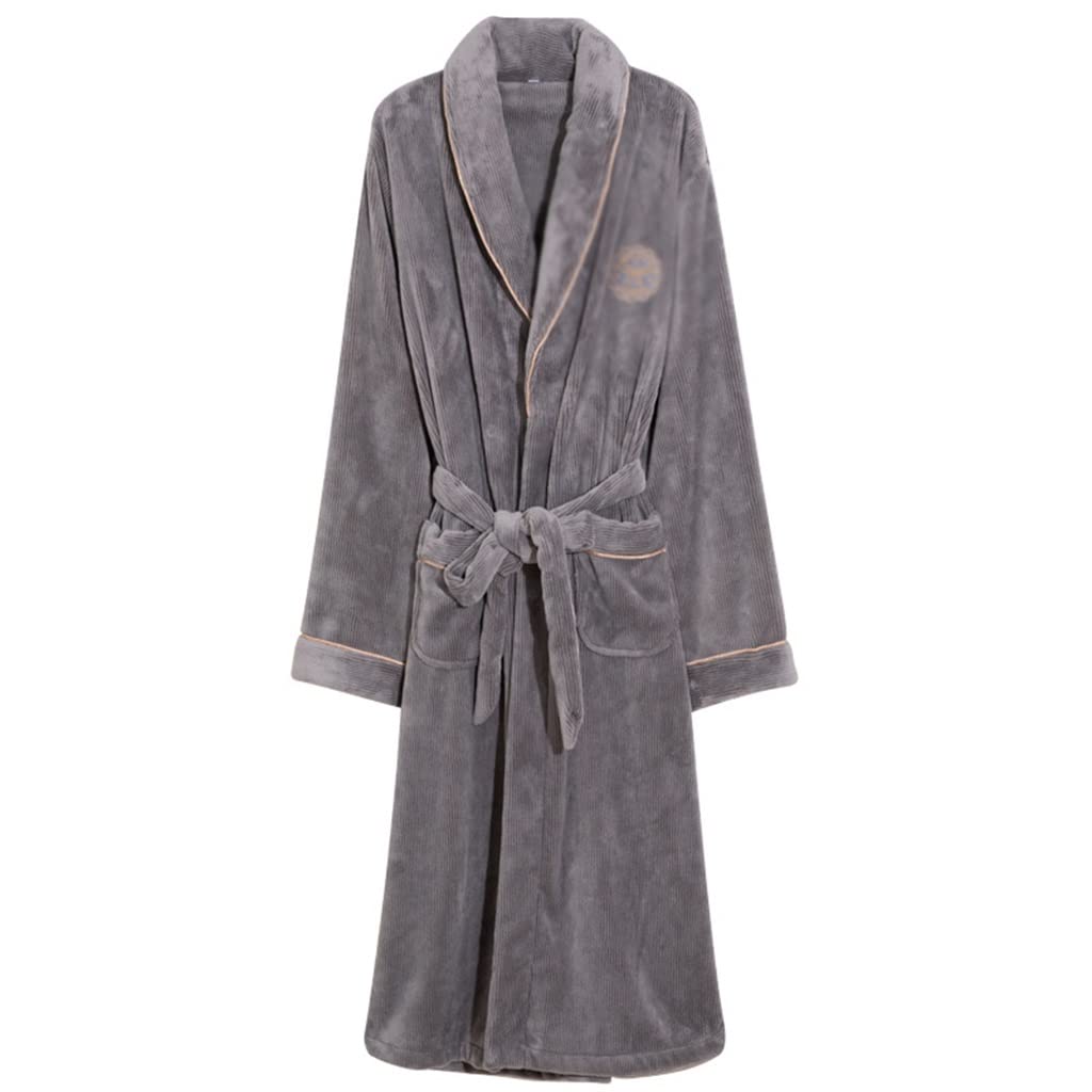 **Men's Soft Flannel Kimono Bathrobe - Warm Winter Sleepwear for Autumn & Winter - Grey, Size L - Perfect for Lounging, Spa Days & Cozy Evenings at Home**