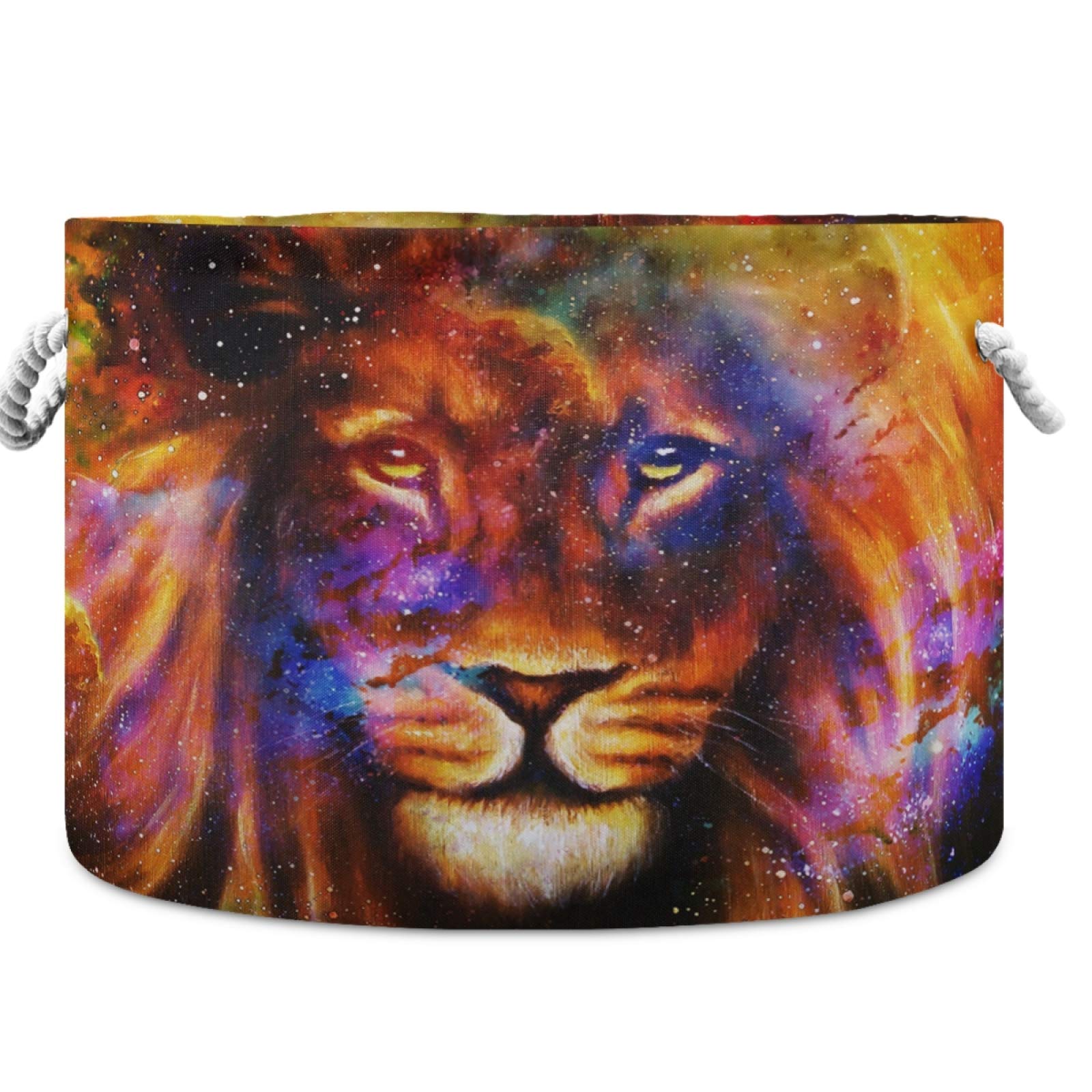 Visesunny Lion in Cosmic Space Storage Basket - Canvas Fabric Toy Organizer Bin, Nursery Hamper, Laundry Basket for Kids Room, Playroom, Shelves - Perfect for Toy Storage, Gift Basket & Baby Room Decor