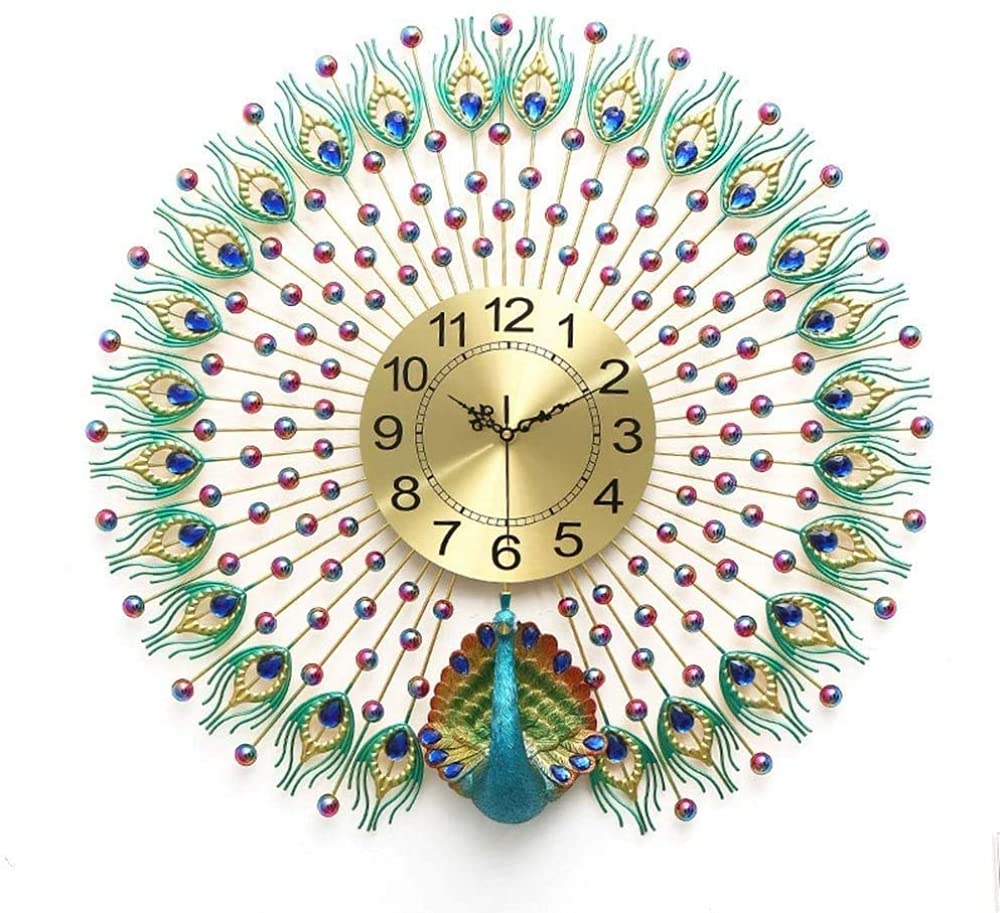 European Peacock Wall Clock - Elegant Crystal Living Room Decor, Creative Personality Art Wall Clock for Bedroom, Kids Room, Kitchen & Home Office - 27.5 Inch (70cm) - Perfect for Home, Office & Gift Giving