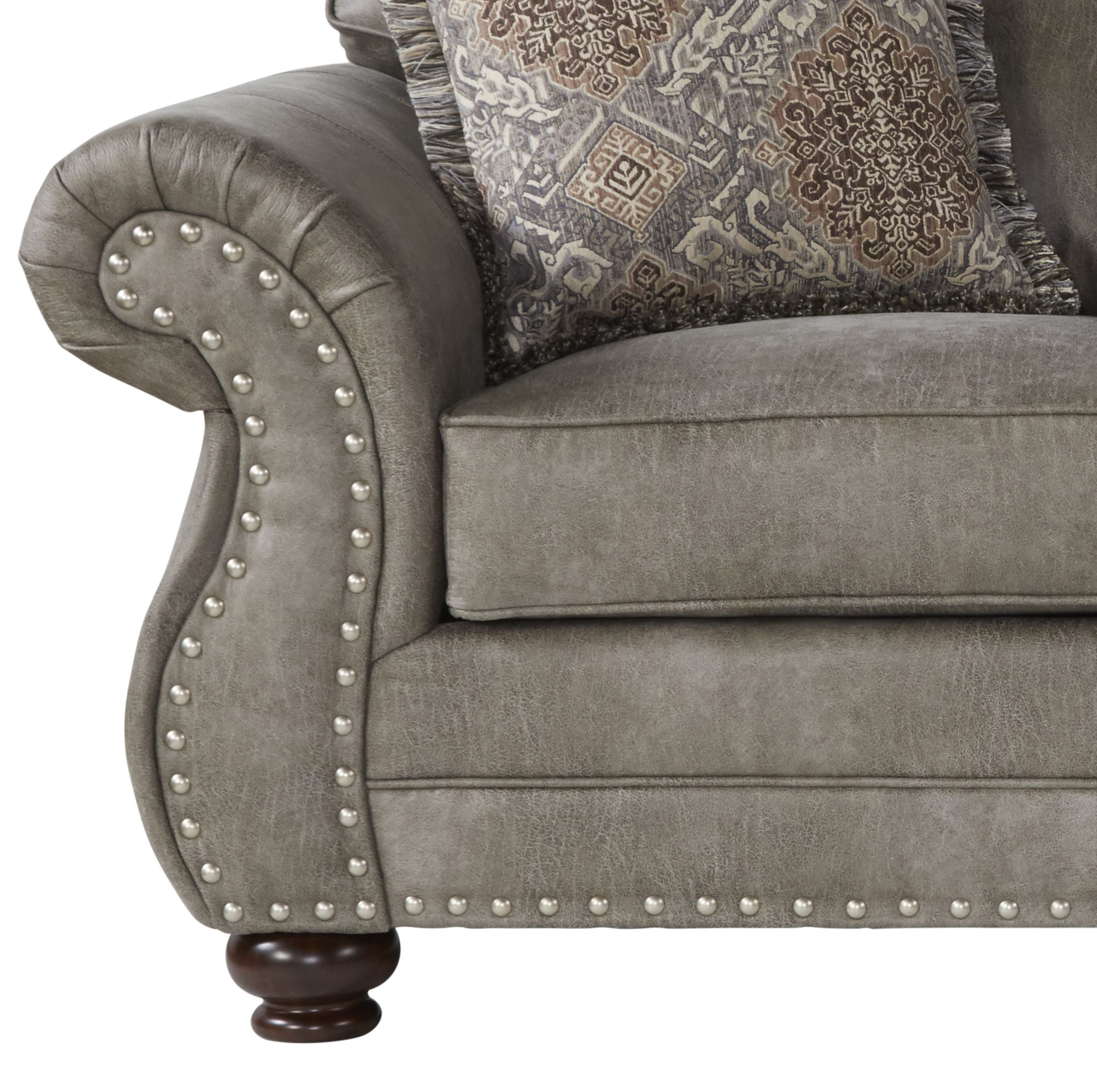 Leinster Faux Leather Loveseat with Nailhead Trim - Stone Gray Sofa for Living Room, Small Space & Apartment Decor