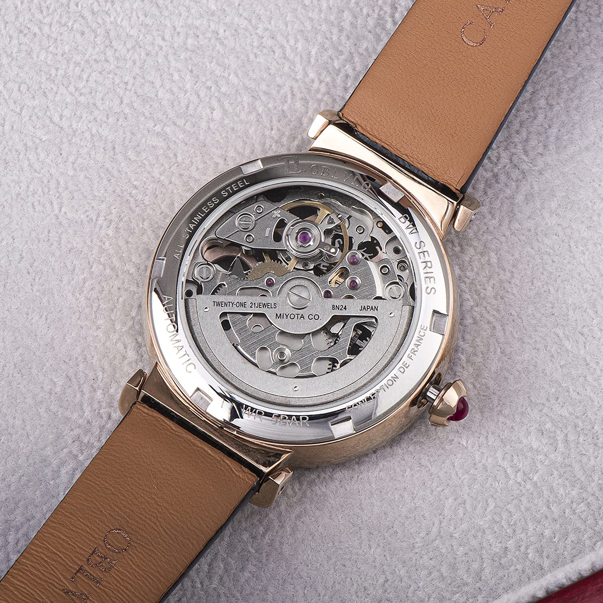 Luxury Women's Rose Gold Automatic Watch with Skeleton Dial - Genuine Leather Strap - Elegant Dress Watch for Business, Party & Special Occasions