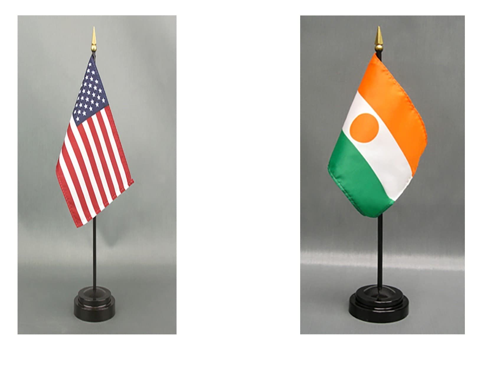 American Made Niger Desk Flag Set - 4x6 inch Rayon Office Desk & Hand Waving Table Flags with 2 Stands (USA & Niger Flags) - Perfect for Office Decor, International Events & Patriotic Displays