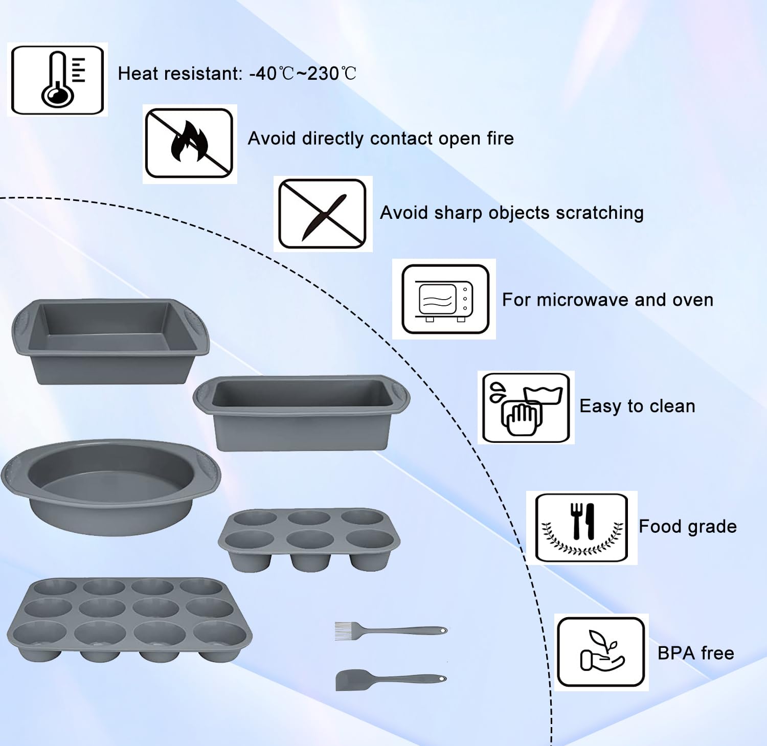 7-in-1 Non-Toxic Silicone Baking Set - BPA Free Round & Square Cake Pans, Loaf Pan, Muffin Tray for Oven - Perfect for Bread, Pizza, Cheesecake, Cupcakes & Desserts - Ideal for Home Baking, Parties & Holiday Cooking