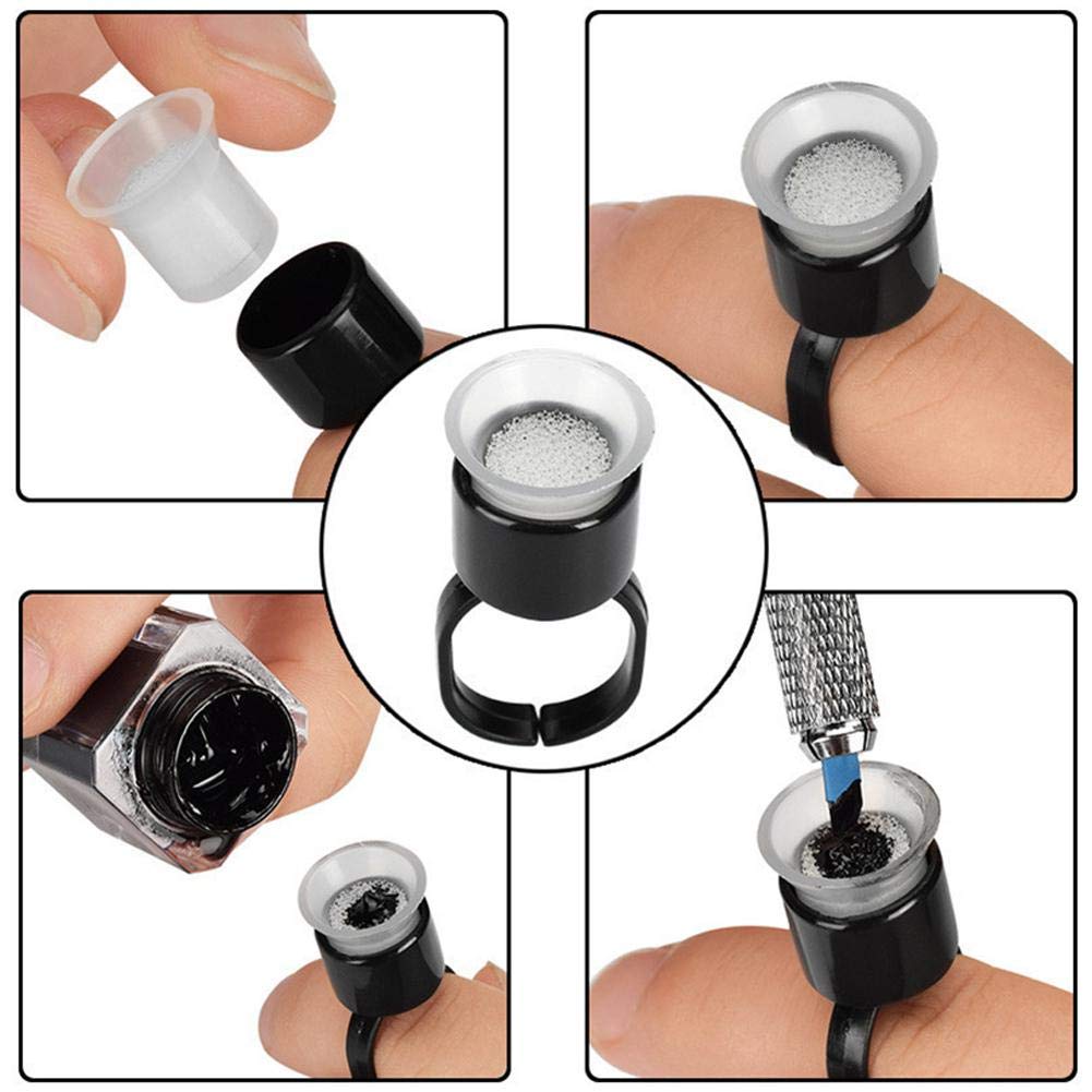 ORIONE 100PCS Tattoo Ink Rings - Microblading Glue Cups with Sponge for Permanent Makeup - Salon & Home Use