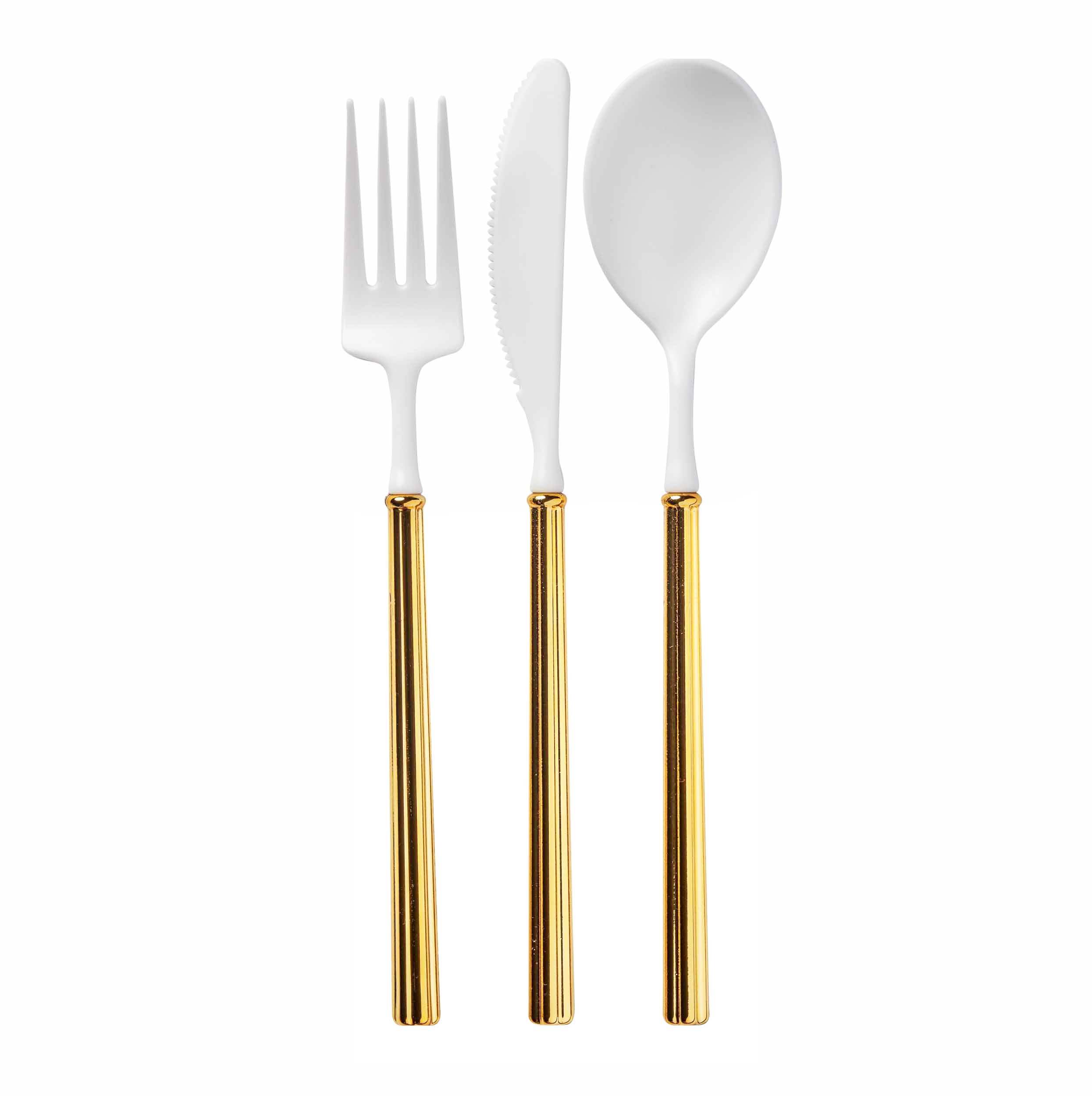 Premium Villa Flatware Set - 24-Piece Stainless Steel Cutlery with Elegant White & Gold Handles - Perfect for Fine Dining, Weddings, and Special Occasions