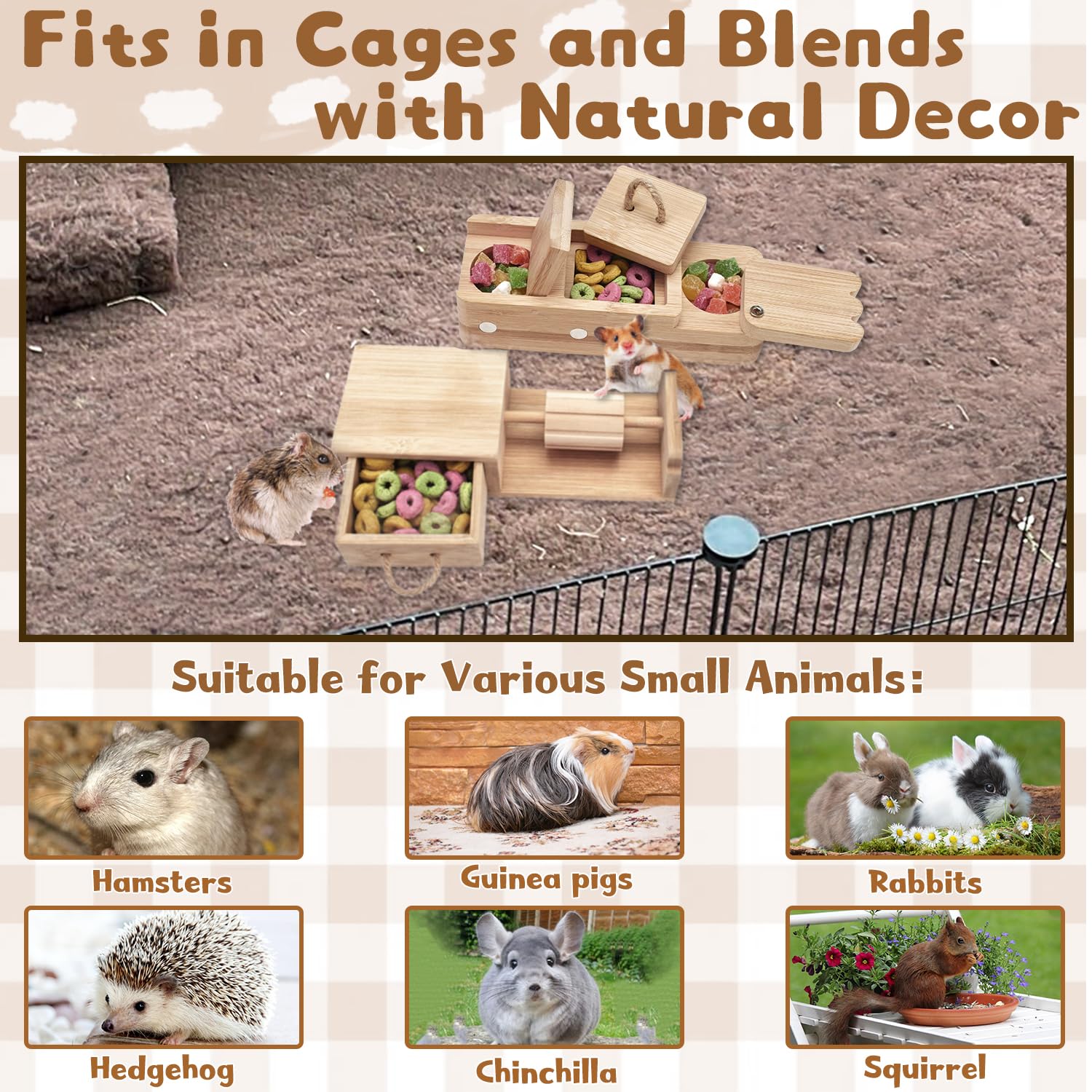 Best Guinea Pig Toys & Hamster Accessories - Wooden Foraging & Interactive Small Animal Enrichment for Guinea Pigs, Hamsters, Rats, Chinchillas, Hedgehogs (Rotating Fun Cylinder) - Perfect for Cage Entertainment & Pet Stimulation