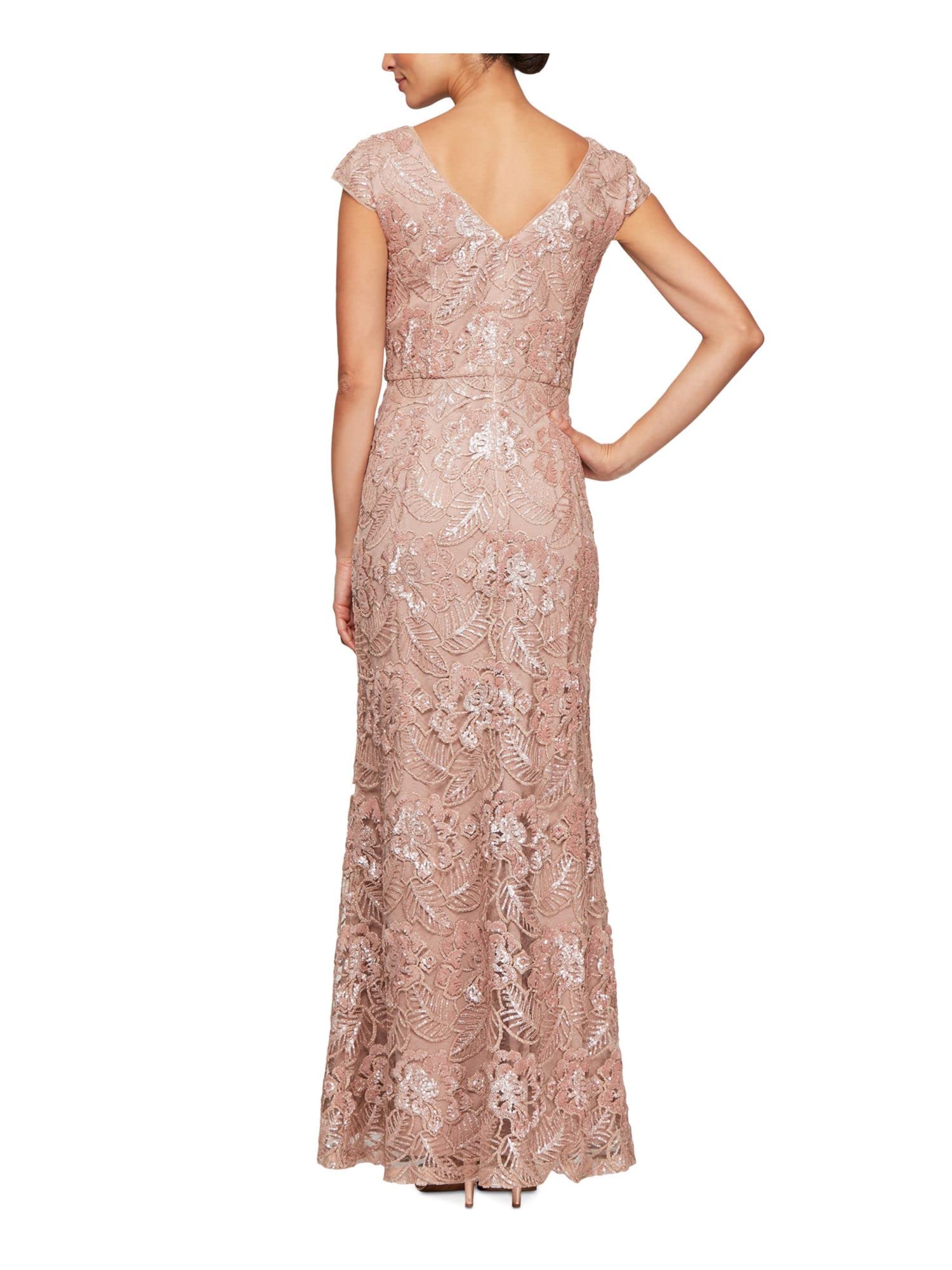 Alex Evenings Women's Long Embroidered Cap Sleeve Dress - Elegant Formal Gown for Weddings, Parties & Special Occasions