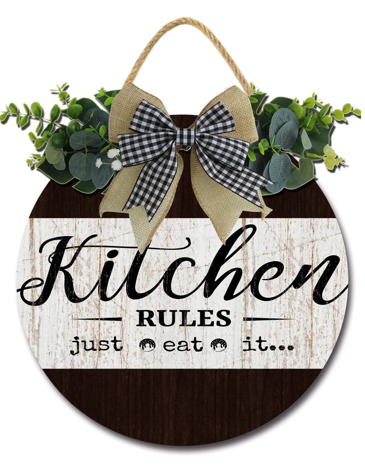 Farmhouse Kitchen Wall Decor - Rustic Wooden Round Sign with 'Just Eat It' Quote - 11 Inch Home Decor for Kitchen, Dining Room & Front Door - Perfect for Country Style & Cozy Dining Spaces
