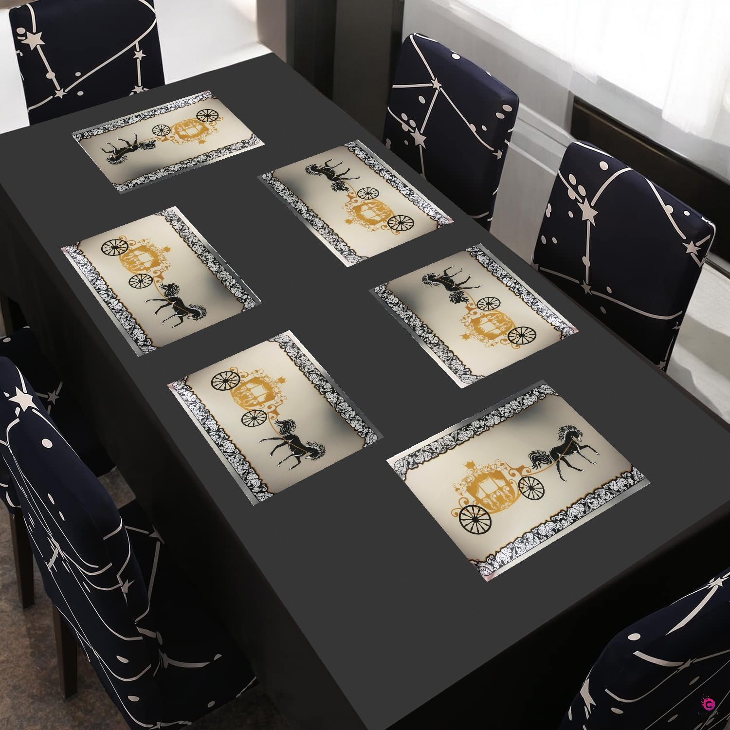 CASA-NEST PVC Printed Rectangular Hot Vessels Placemats - Set of 6, Multicolor 17x11 Inch Heat-Resistant Table Mats for Dining, Kitchen & Party Decor