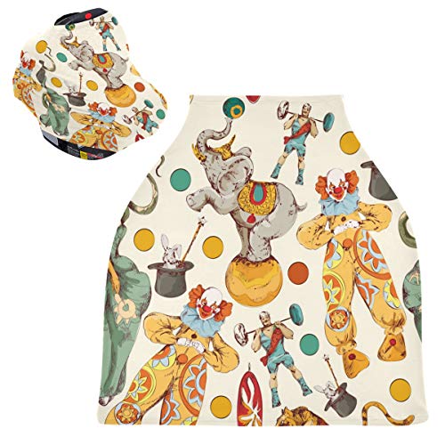 Breathable Baby Car Seat Canopy Cover & Nursing Scarf - Multi-Purpose Stroller Cover for Boys & Girls | Perfect for Breastfeeding, Sun Protection & Baby Shower Gifts | Circus Clown Magical Wand Design