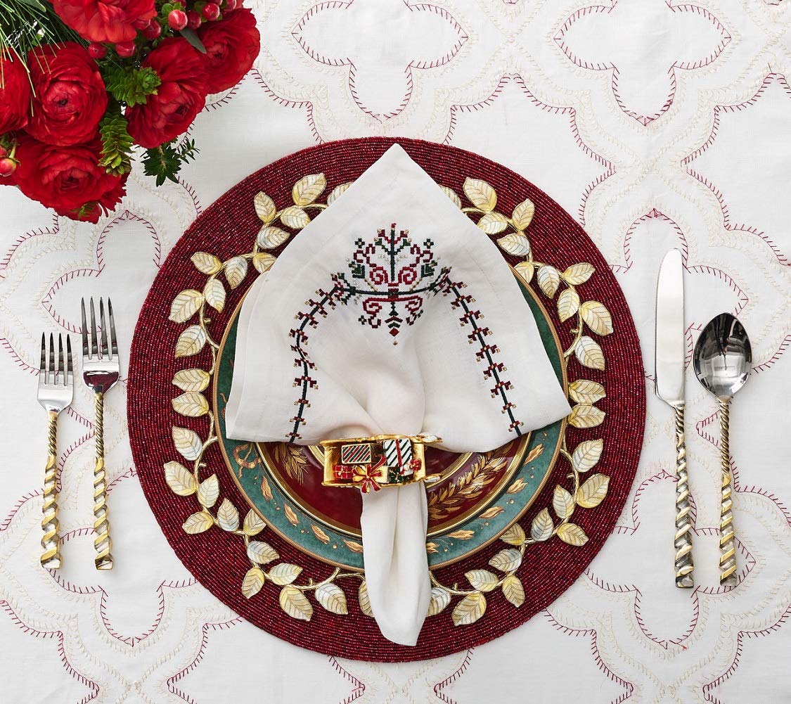 Kim Seybert Red Confetti Placemats Set of 4 - Waterproof Round Table Mats for Dining Room, Kitchen, Party Decor & Holiday Table Settings