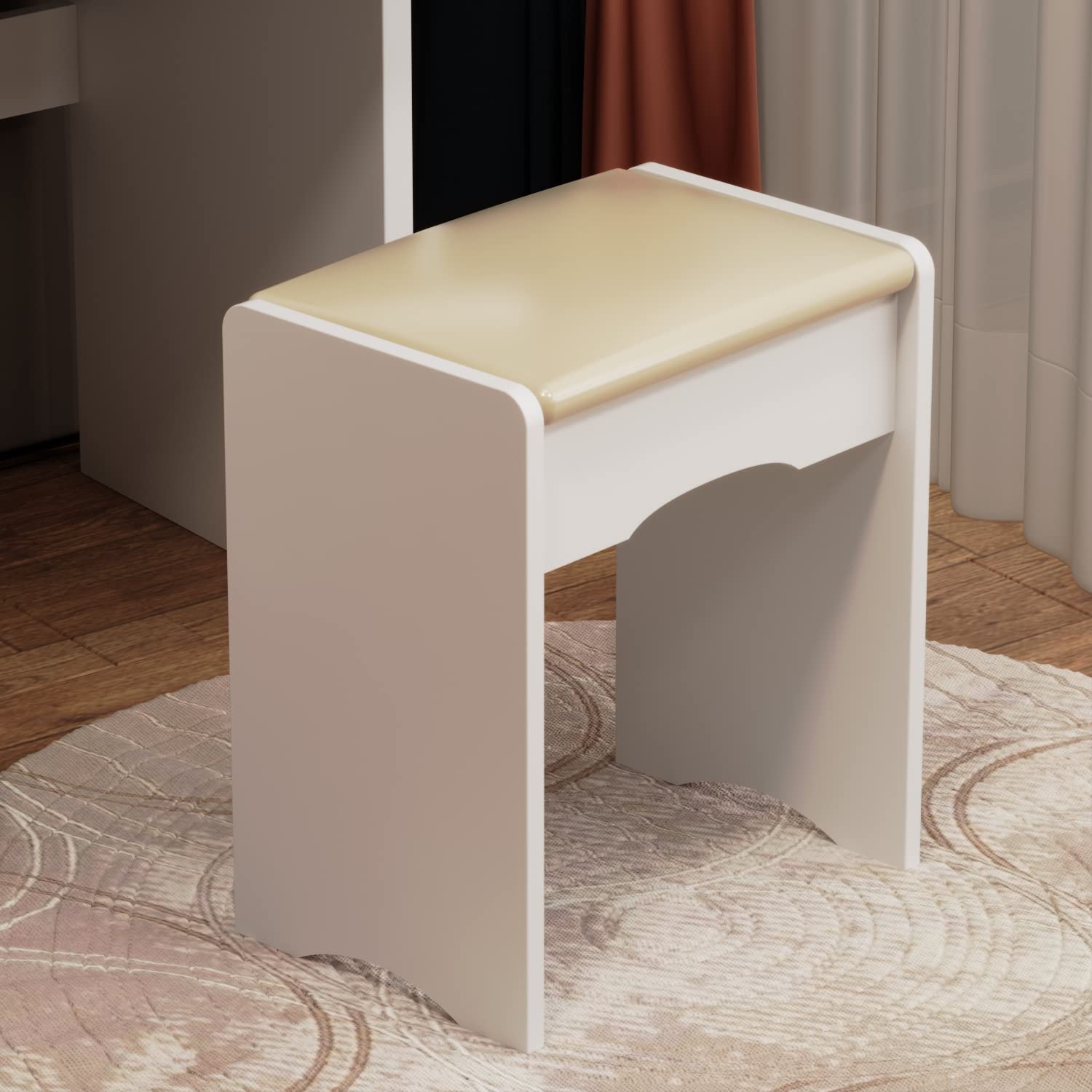 AIEGLE White Vanity Desk Set with Rectangular Mirror - Makeup Dressing Table with Shelves & Cushioned Stool, Perfect for Bedroom, Bathroom or Dressing Room Organization