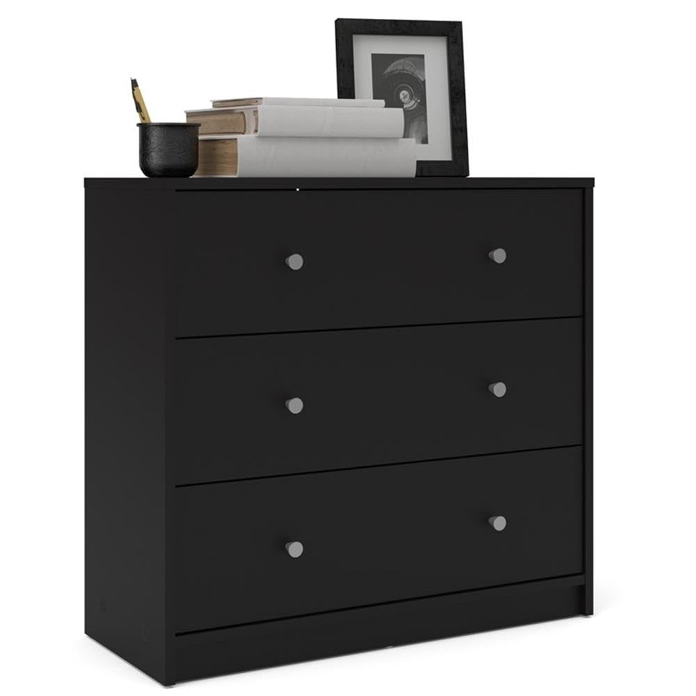 Scandinavian Modern 3-Piece Bedroom Set - Engineered Wood Dresser, Nightstand & Chest with Pewter Handles | Black Finish | Space-Saving Storage Solution for Small Bedrooms & Apartments